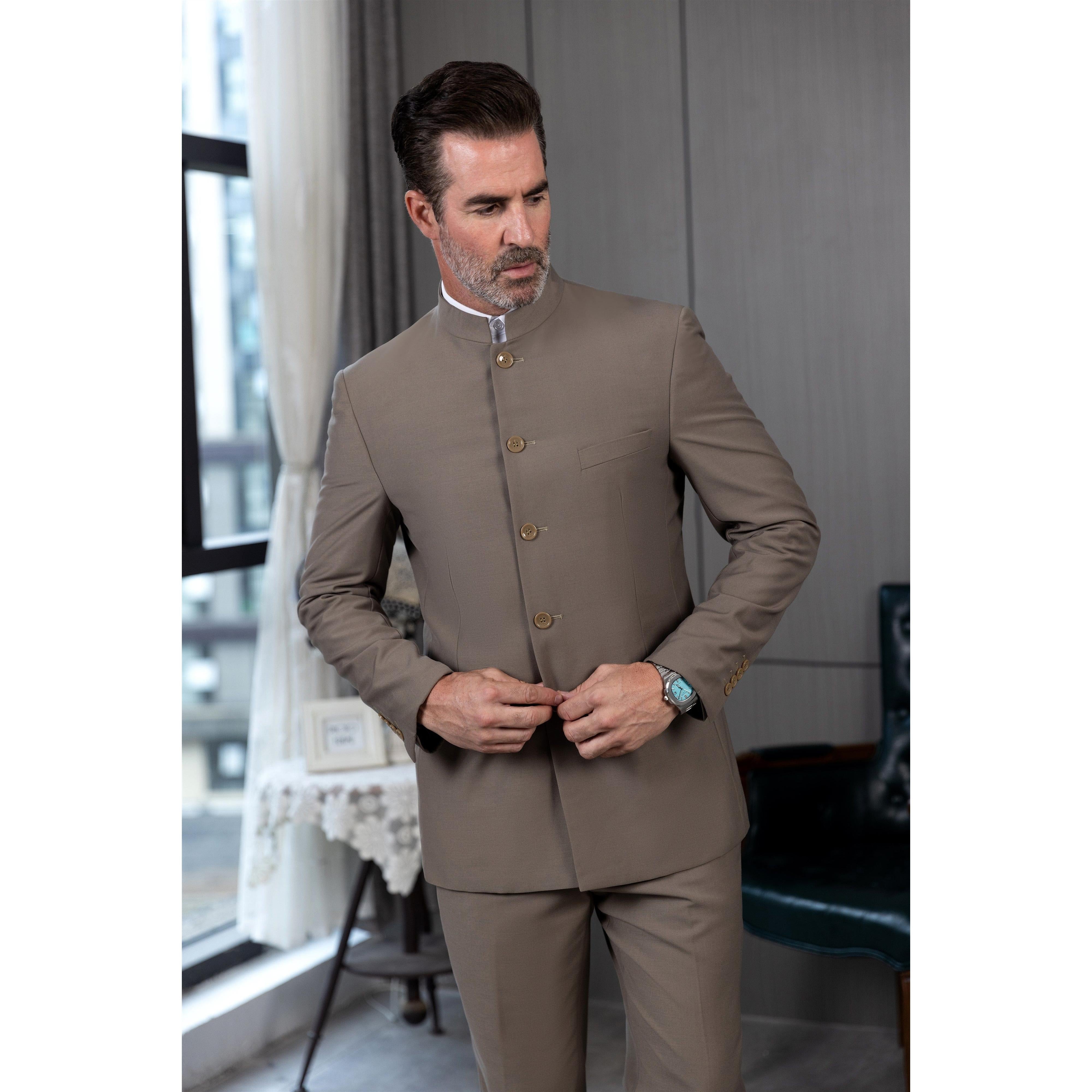 ceehuteey Men's 2 Piece Stand-up Collar With Metal Clasp Classic Fit vintage Suit