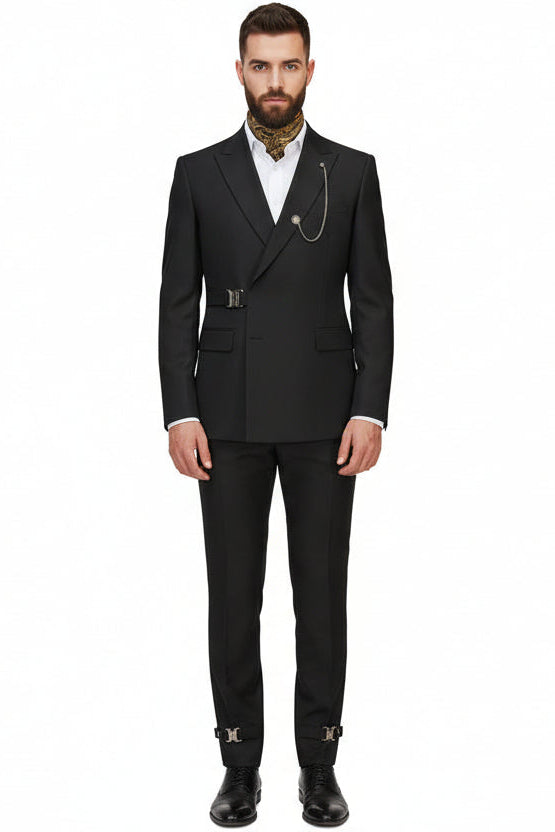 ceehuteey Men's 2 Piece Suit with Metal Clasp Slim Fit Suit Stylish Tuxedo Suit Set