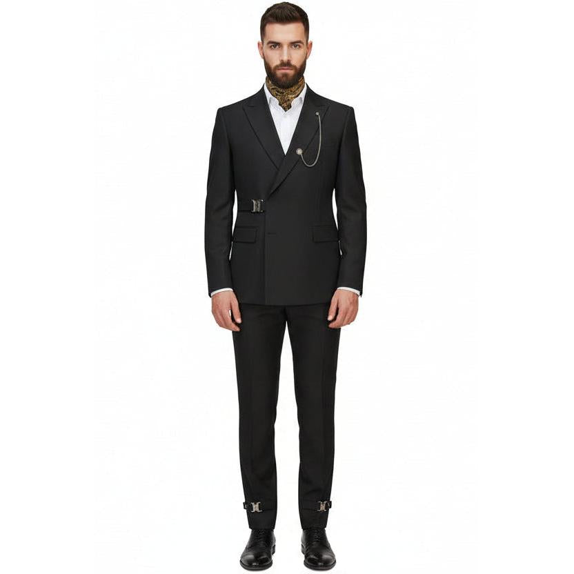 ceehuteey Men's 2 Piece Suit with Metal Clasp Slim Fit Suit Stylish Tuxedo Suit Set