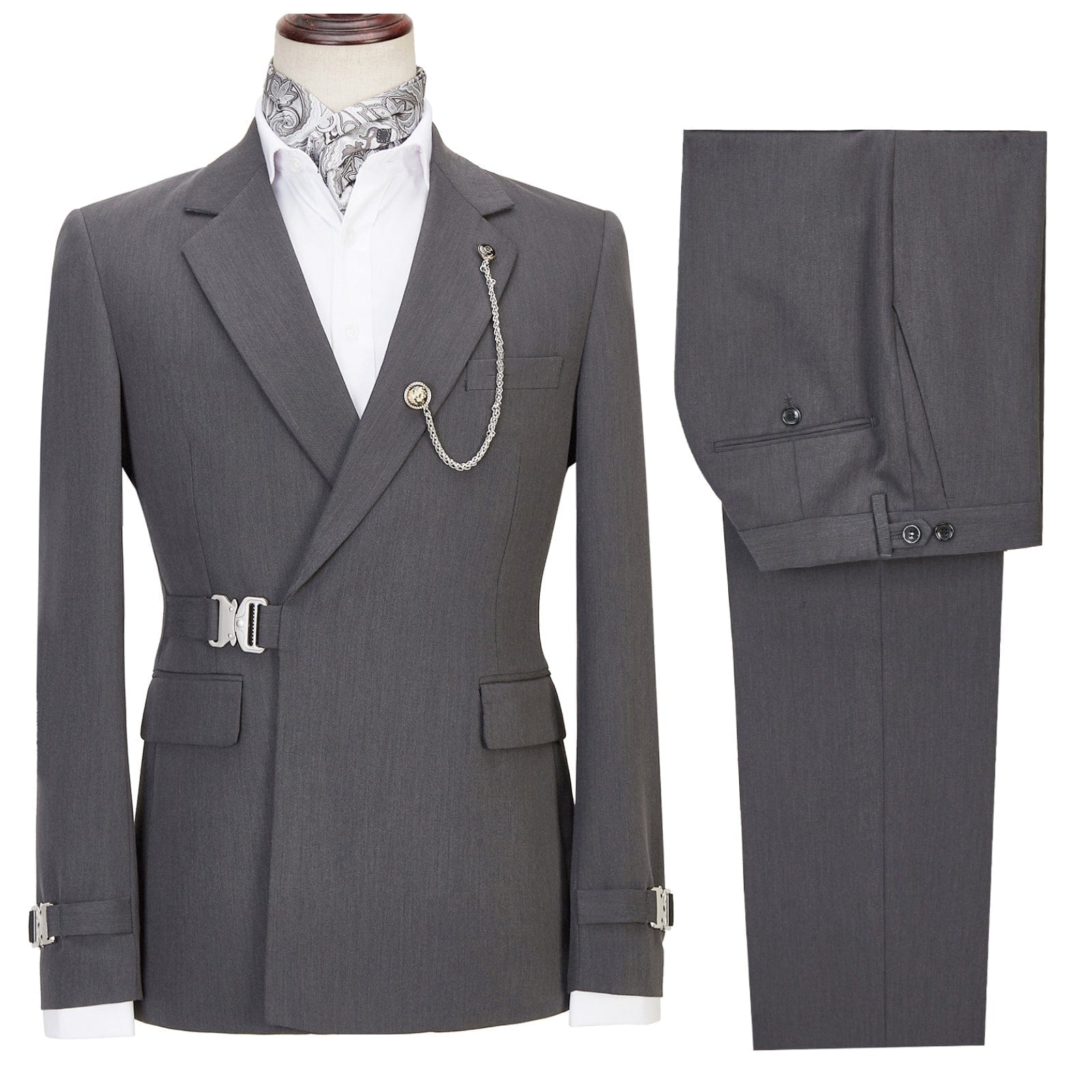 ceehuteey Men's 2 Piece Suit with Metal Clasp Slim Fit Suit Stylish Tuxedo Suit Set