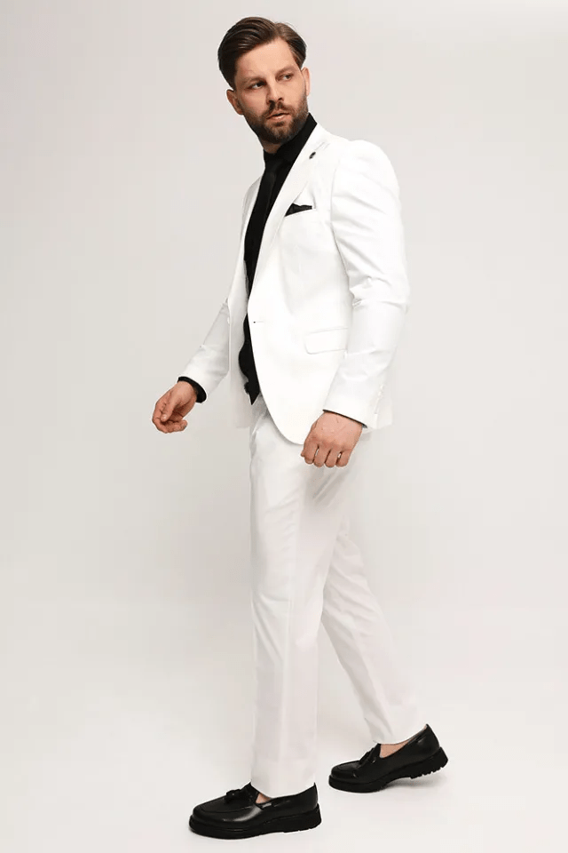 ceehuteey Men's 2 Piece White Peak lapel Fashion Multiple Occasions Western Tuxedos Suit( Blazer+ Pant)
