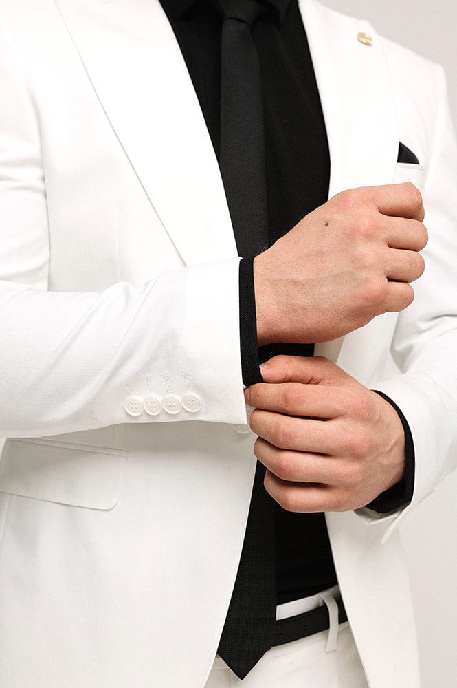 ceehuteey Men's 2 Piece White Peak lapel Fashion Multiple Occasions Western Tuxedos Suit( Blazer+ Pant)