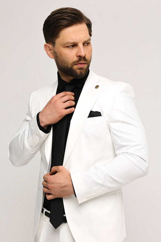 ceehuteey Men's 2 Piece White Peak lapel Fashion Multiple Occasions Western Tuxedos Suit( Blazer+ Pant)