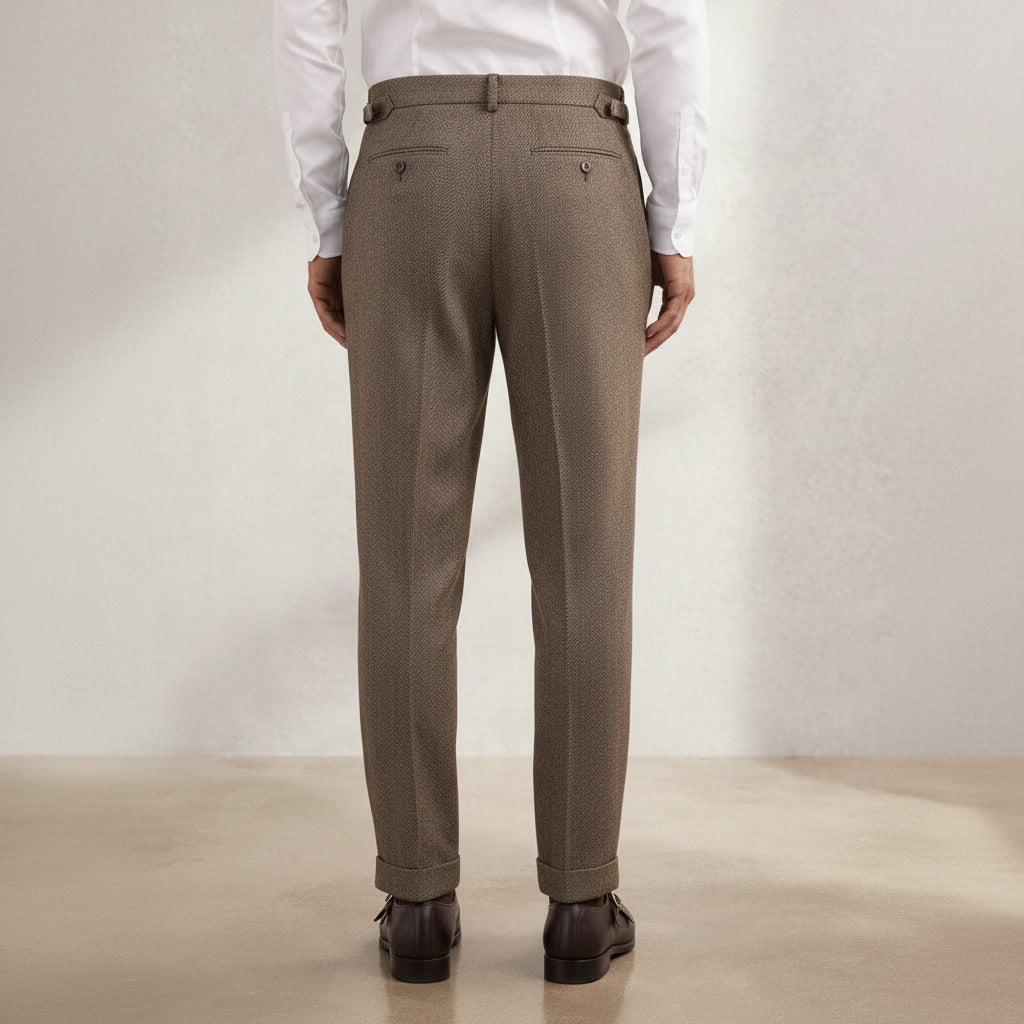 ceehuteey Men's 2 Pieces Brown Gentleman Double Breasted Herringbone Notch Lapel Mens Suit (Blazer+Pants)