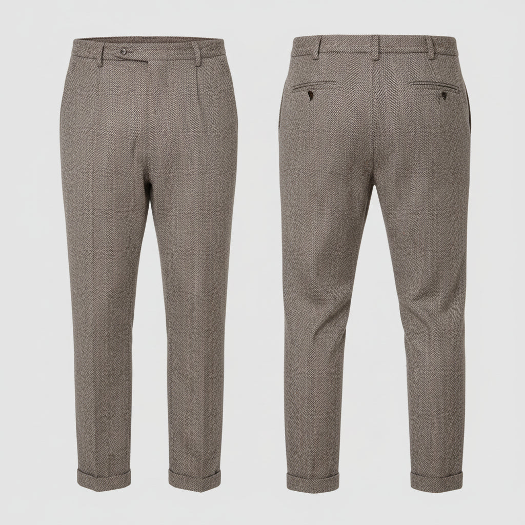 ceehuteey Men's 2 Pieces Brown Gentleman Double Breasted Herringbone Notch Lapel Mens Suit (Blazer+Pants)