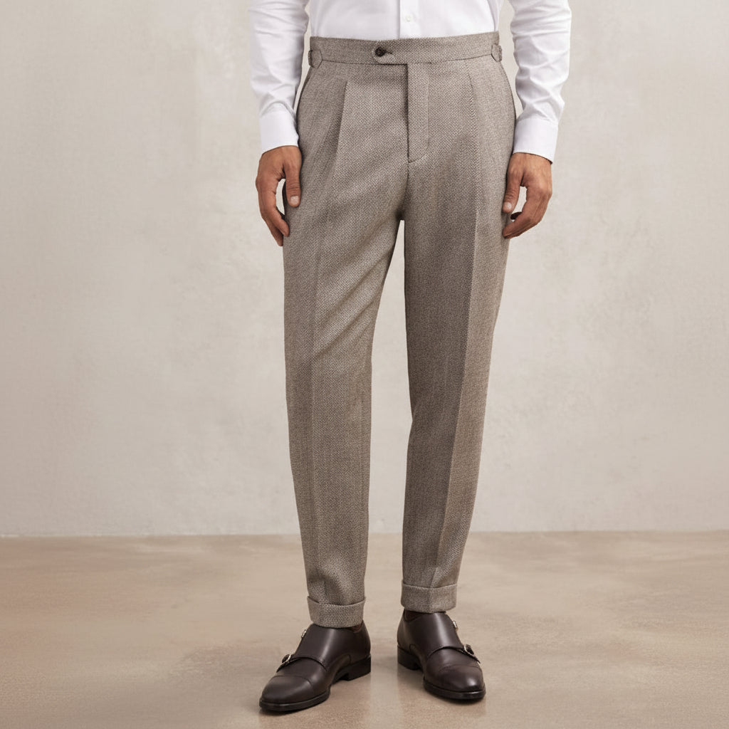 ceehuteey Men's 2 Pieces Brown Gentleman Double Breasted Herringbone Notch Lapel Mens Suit (Blazer+Pants)