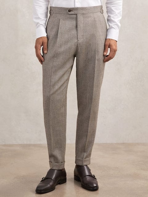 ceehuteey Men's 2 Pieces Brown Gentleman Double Breasted Herringbone Notch Lapel Mens Suit (Blazer+Pants)