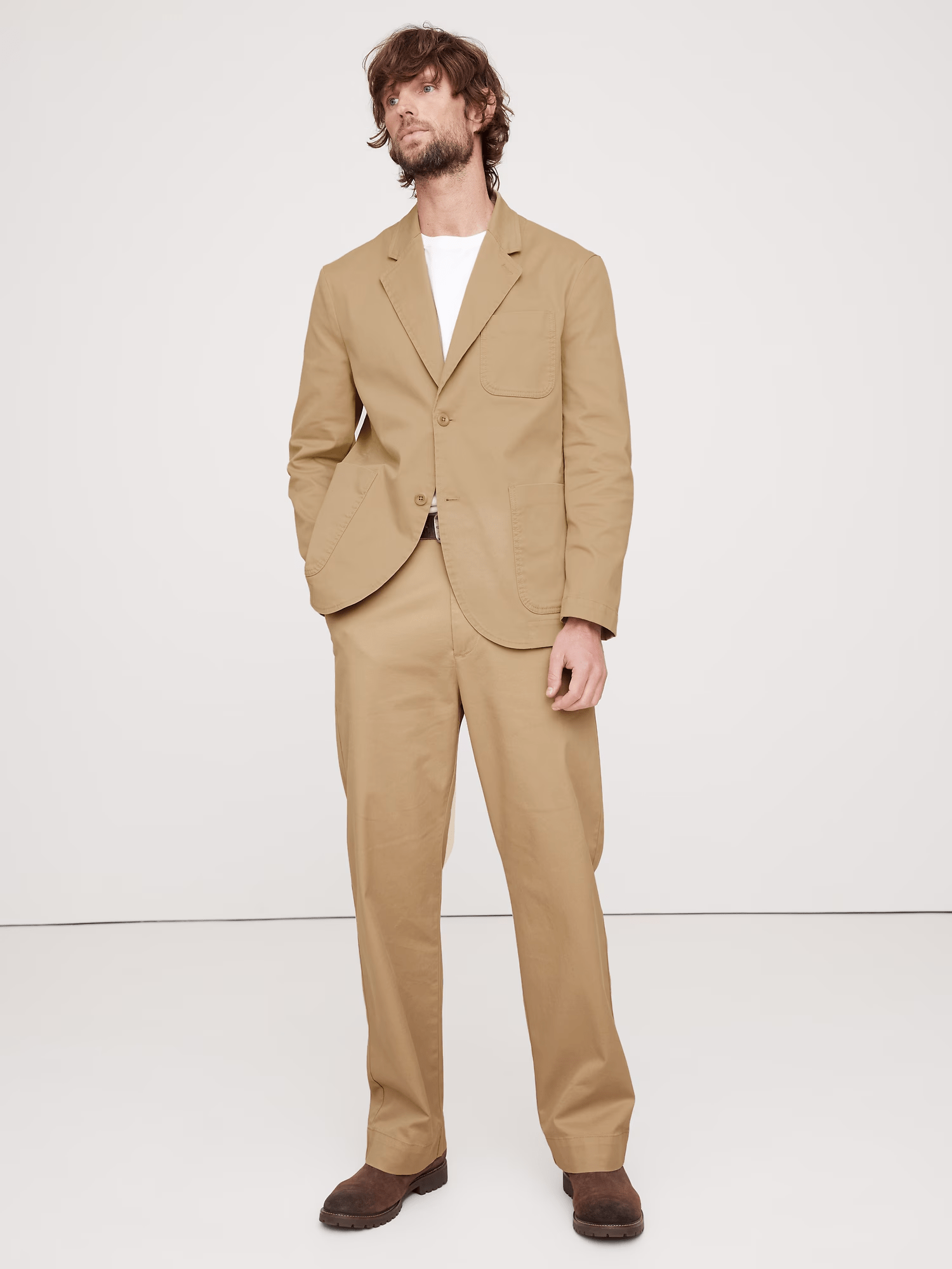 ceehuteey Men's 2 Pieces Casual stylish Beige Notch Lapel Fashion Suit (Blazer+Pants)