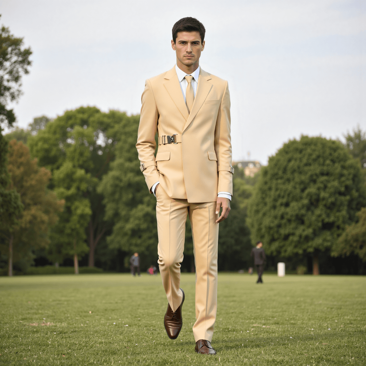 Men's 2 Pieces Champagne Notch Lapel Sunshine Suit (Blazer+Pants) Champagne / 46R