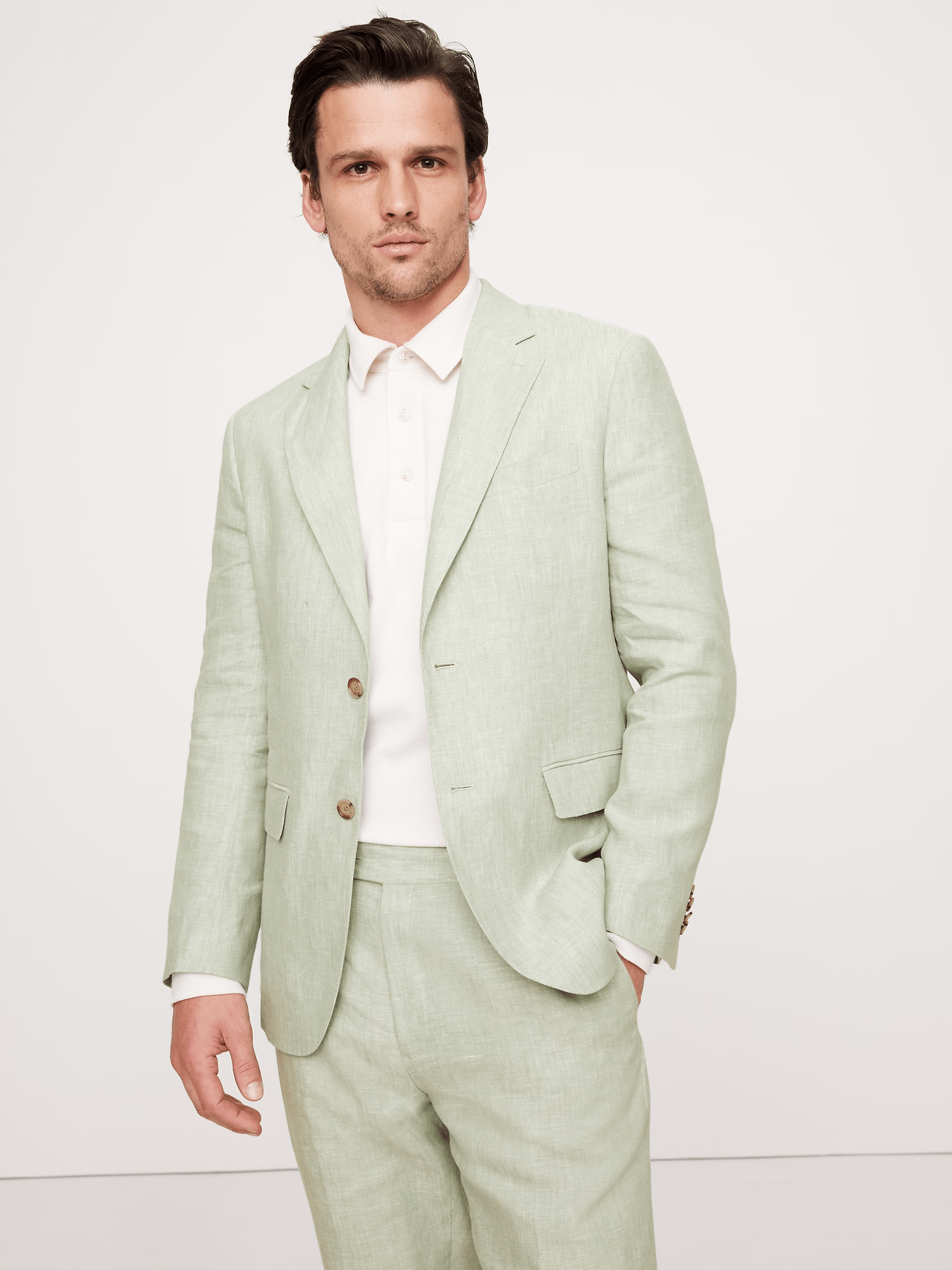 ceehuteey Men's 2 Pieces Cotton-Linen Tencel stylish Light Green Handsome Notch Lapel Summer Leisure Suit Jacket (Blazer+Pants)