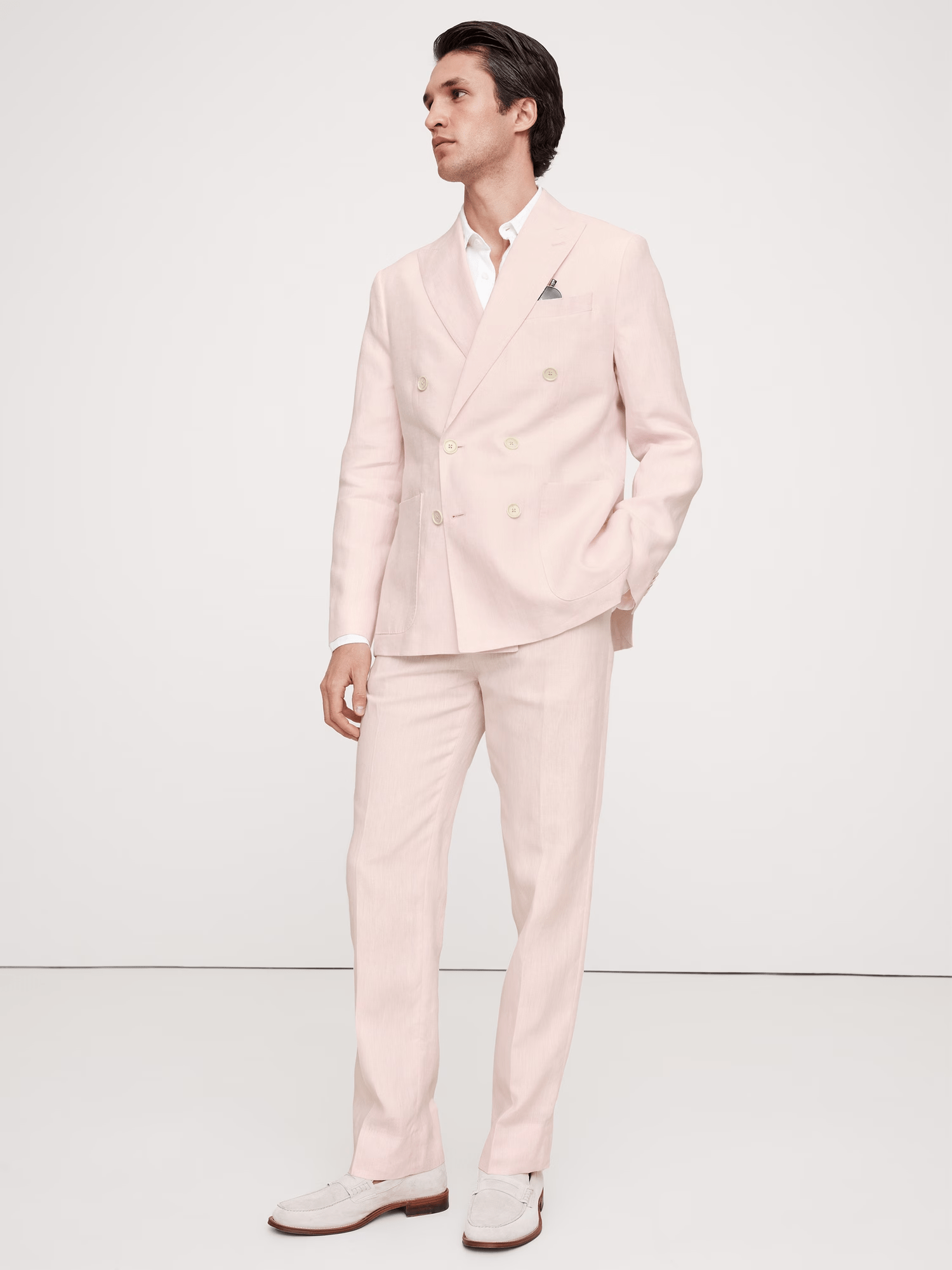 ceehuteey Men's 2 Pieces Cotton-Linen Tencel stylish Pink Handsome Peak lapel Double Breasted Summer Leisure Suit Jacket (Blazer+Pants)