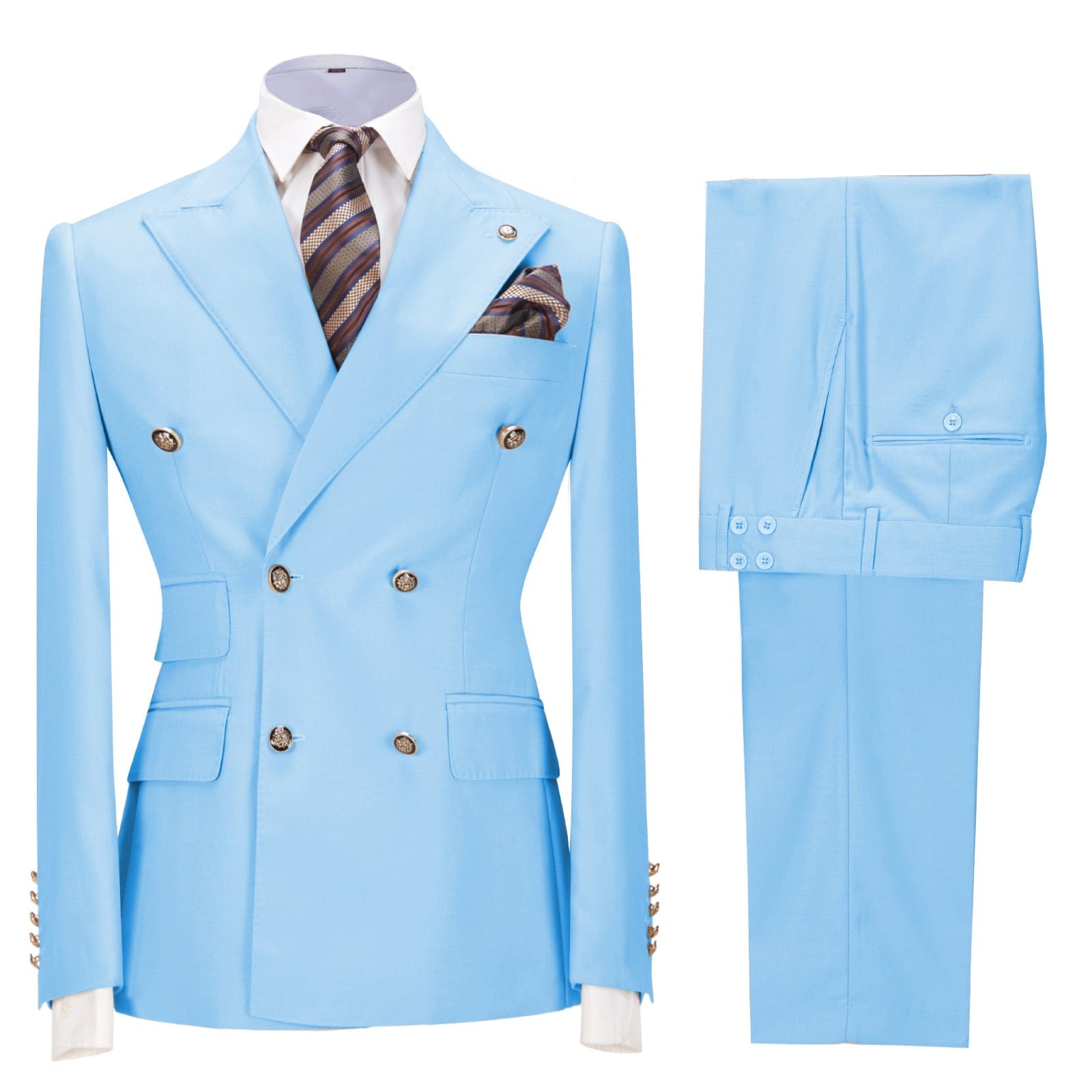 Blue Slim Fit 2 Piece Peak Lapel Suit for Men by