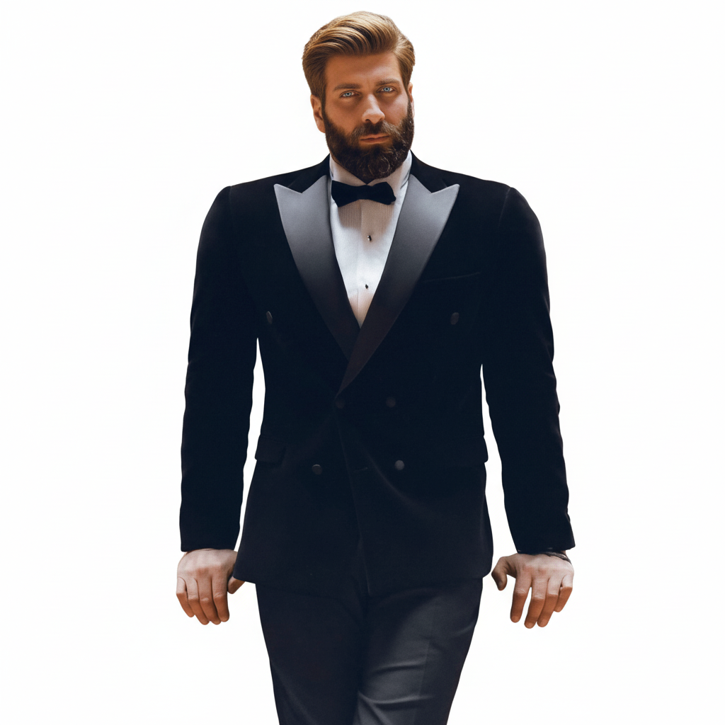 Ceehuteey Men's 2 Pieces Double Breasted Tall Handsome Suit Formal Evening Dress Banquet Suit Set (Blazer+Pants) Black / 46r