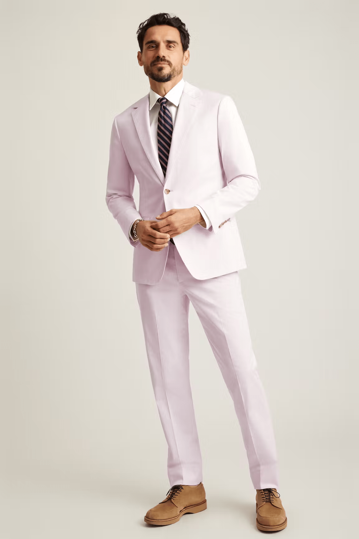ceehuteey Men's 2 Pieces Fashion Linen Cotton Pink Leisure Notch Lapel Suit (Blazer+Pants)