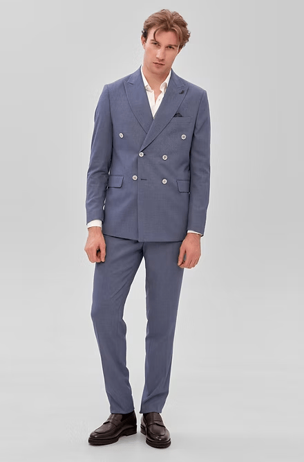 ceehuteey Men's 2 Pieces Flat Tencel stylish Teal Peak lapel Double Breasted Suit (Blazer+Pants)
