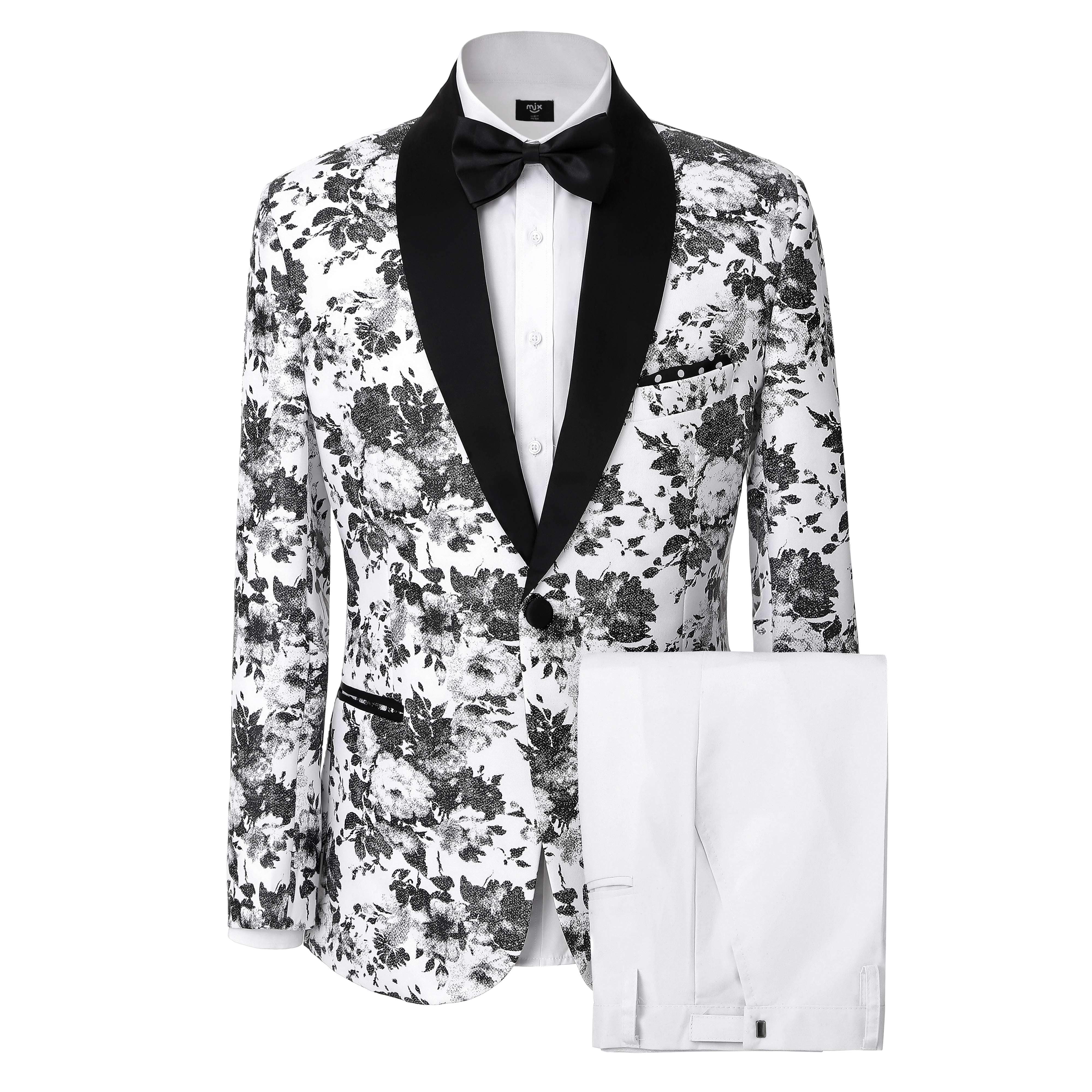 ceehuteey Men's 2 Pieces Patterned Fashion Peak Lapel Floral Tuxedos And Wedding(Blazer+Pants)