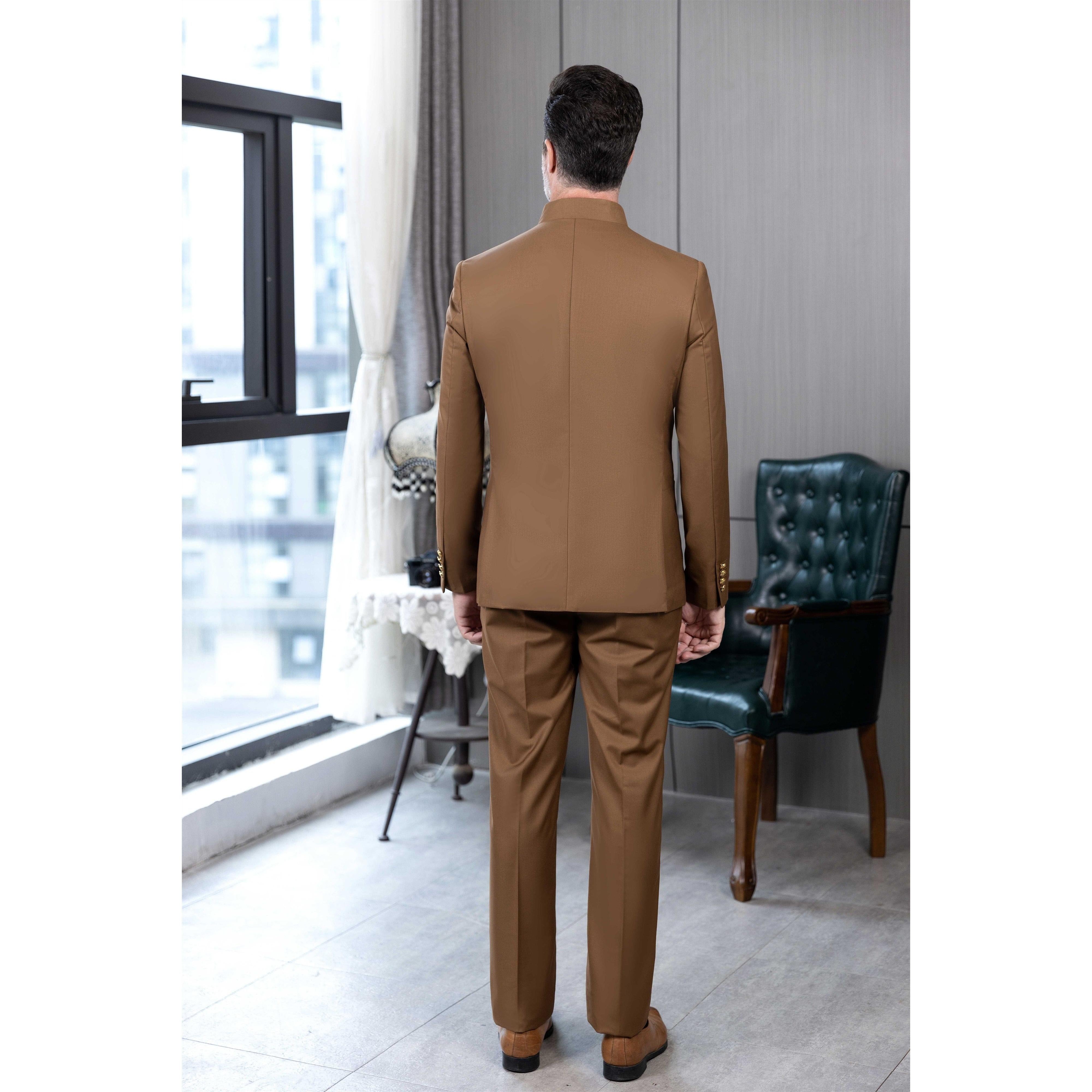 ceehuteey Men's 2 Pieces Stand Collar Chinese Classic Design Regular Fit Suits(Blazer+Pants)