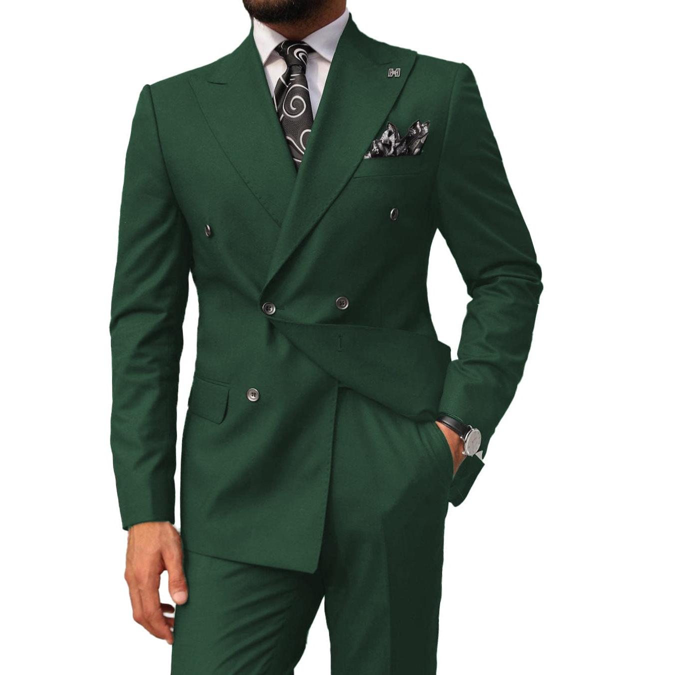 ceehuteey Men's 2 pieces Suit Slim Fit Flat Double Breasted Peak Lapel Tuxedos(Blazer+Pants)