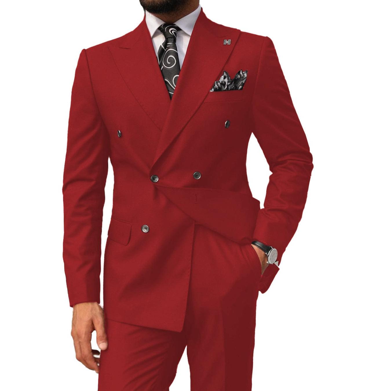 ceehuteey Men's 2 pieces Suit Slim Fit Flat Double Breasted Peak Lapel Tuxedos(Blazer+Pants)