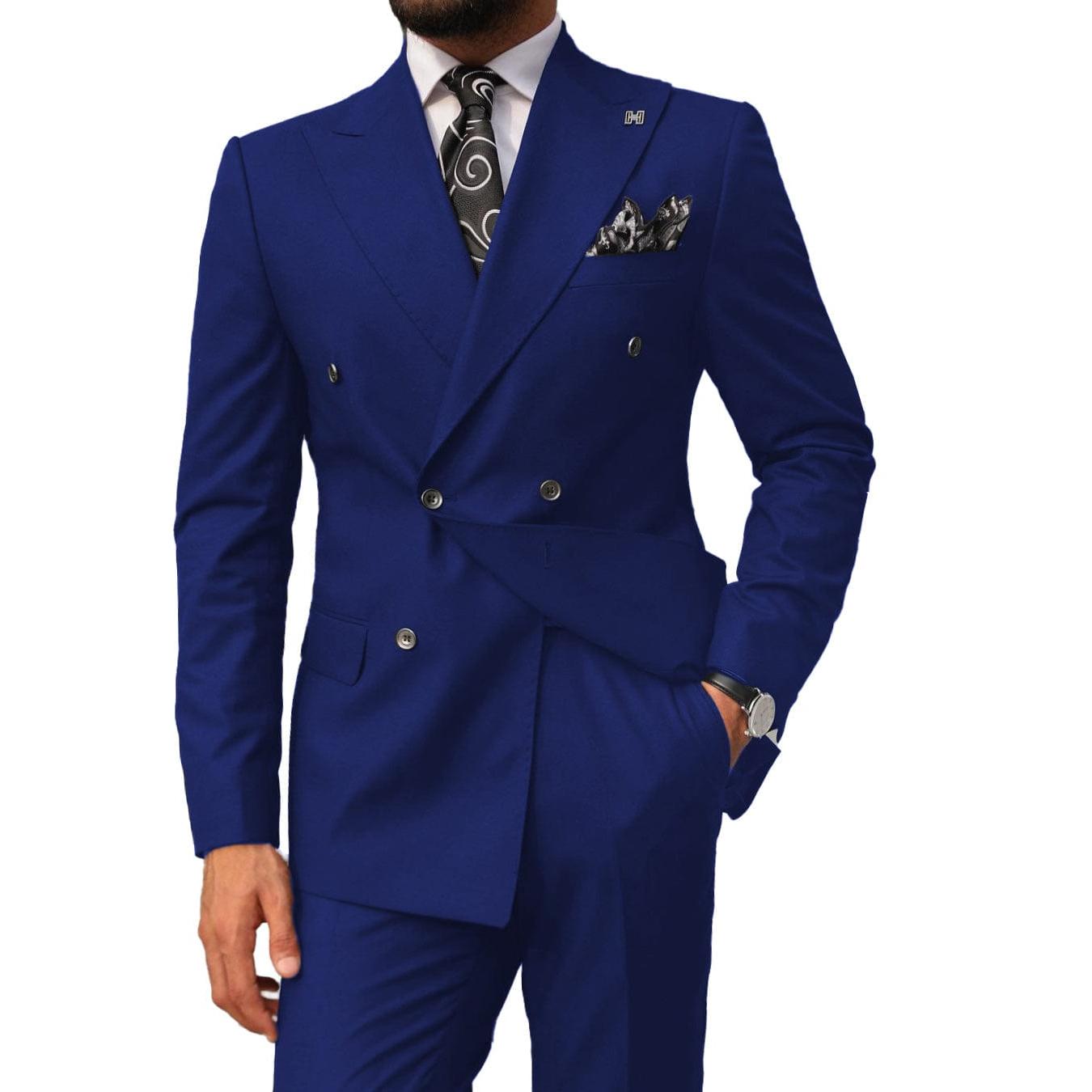 ceehuteey Men's 2 pieces Suit Slim Fit Flat Double Breasted Peak Lapel Tuxedos(Blazer+Pants)