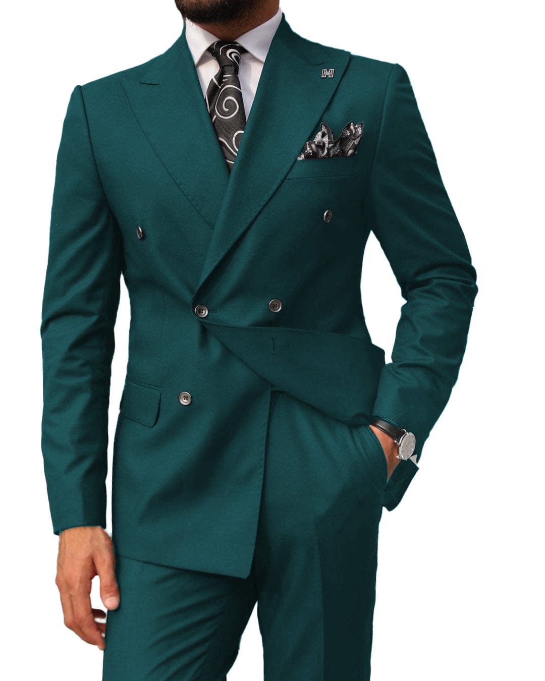 ceehuteey Men's 2 pieces Suit Slim Fit Flat Double Breasted Peak Lapel Tuxedos(Blazer+Pants)