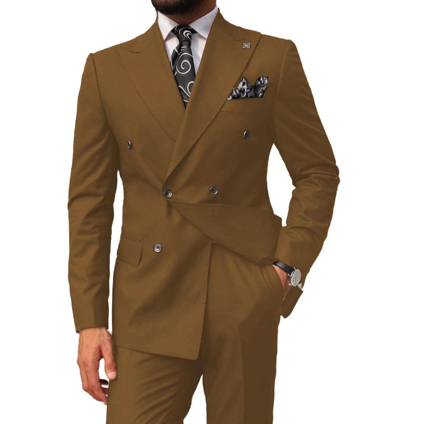 ceehuteey Men's 2 pieces Suit Slim Fit Flat Double Breasted Peak Lapel Tuxedos(Blazer+Pants)