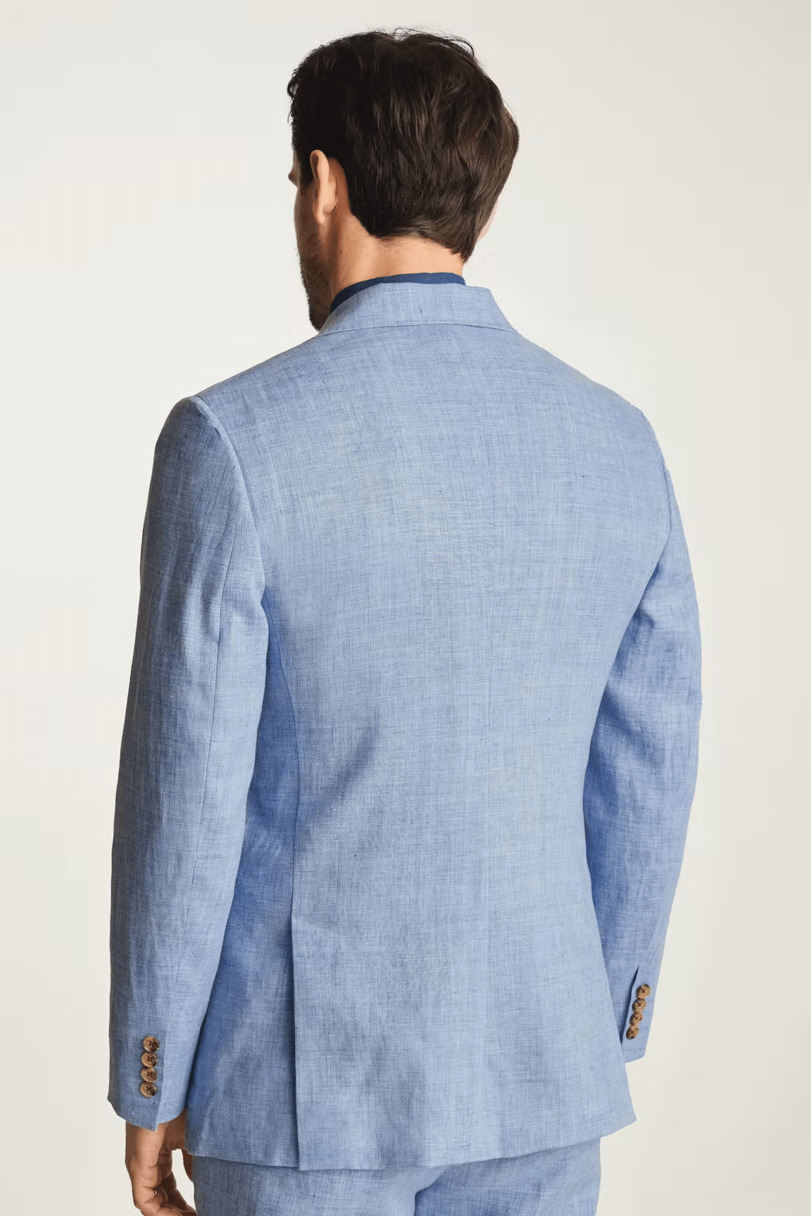 ceehuteey Men's 2 Pieces Summer Linen Cotton Blue Leisure Notch Lapel Suit (Blazer+Pants)