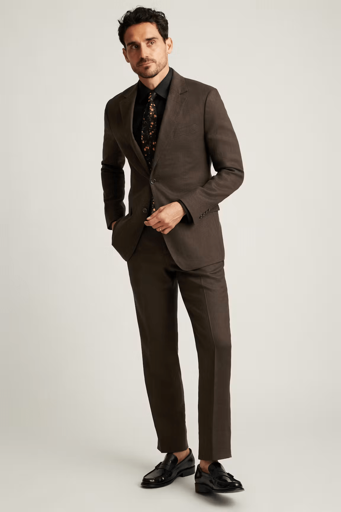 ceehuteey Men's 2 Pieces Summer Linen Cotton Dark Brown Leisure Notch Lapel Suit (Blazer+Pants)