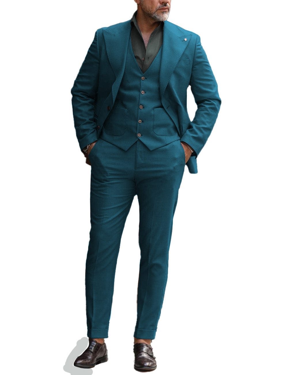 Men's 3 Piece Slim Fit Peak Lapel Suit for Graduation (Blazer+Vest+Pants)