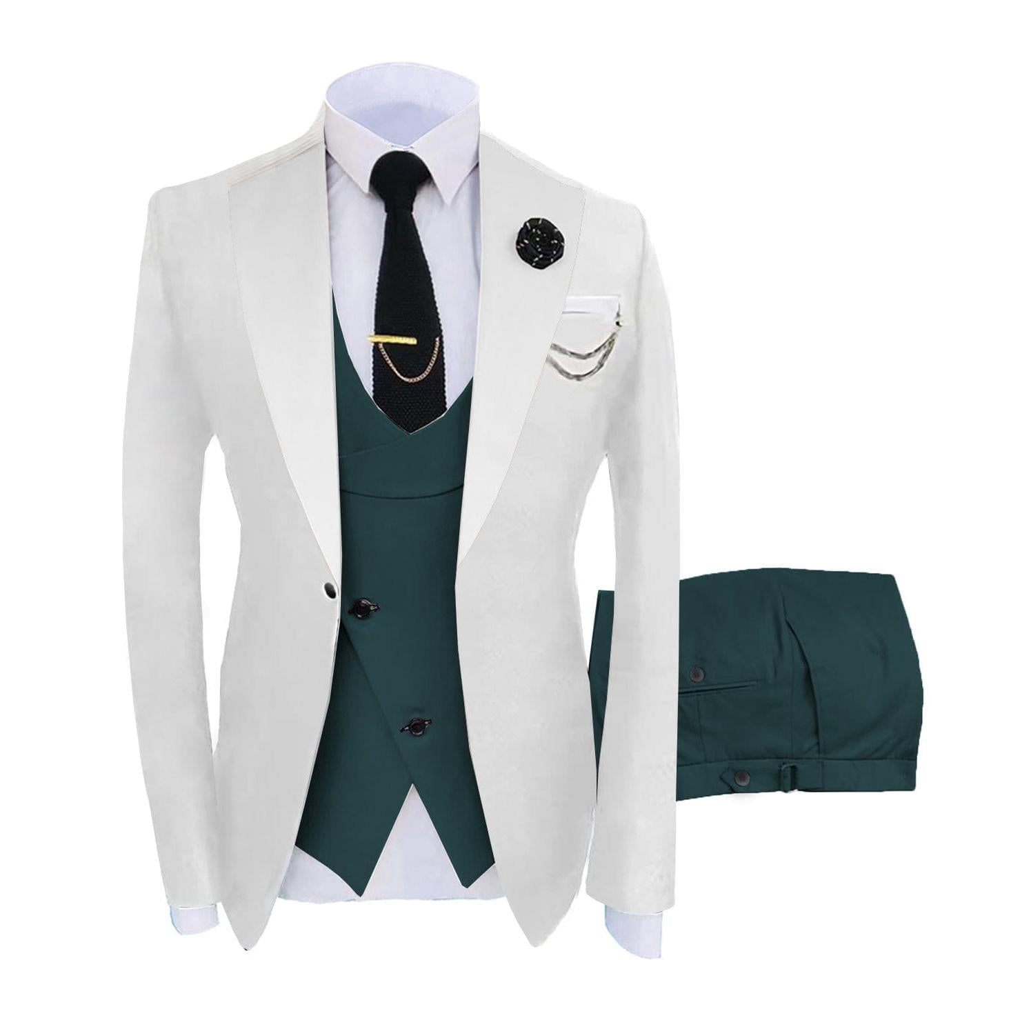 ceehuteey Men's 3 Piece Suits Slim Fit Notch Lapel Western Tuxedos (White Blazer+Vest+ Pant)