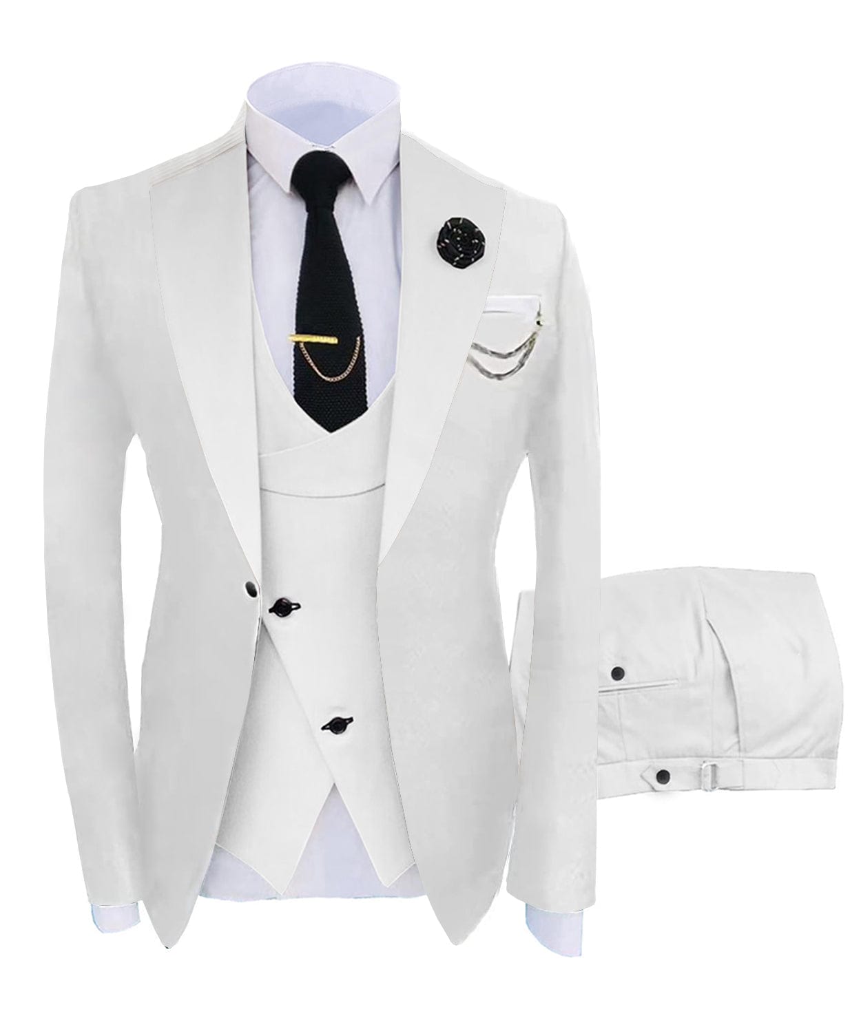 ceehuteey Men's 3 Piece Suits Slim Fit Notch Lapel Western Tuxedos (White Blazer+Vest+ Pant)