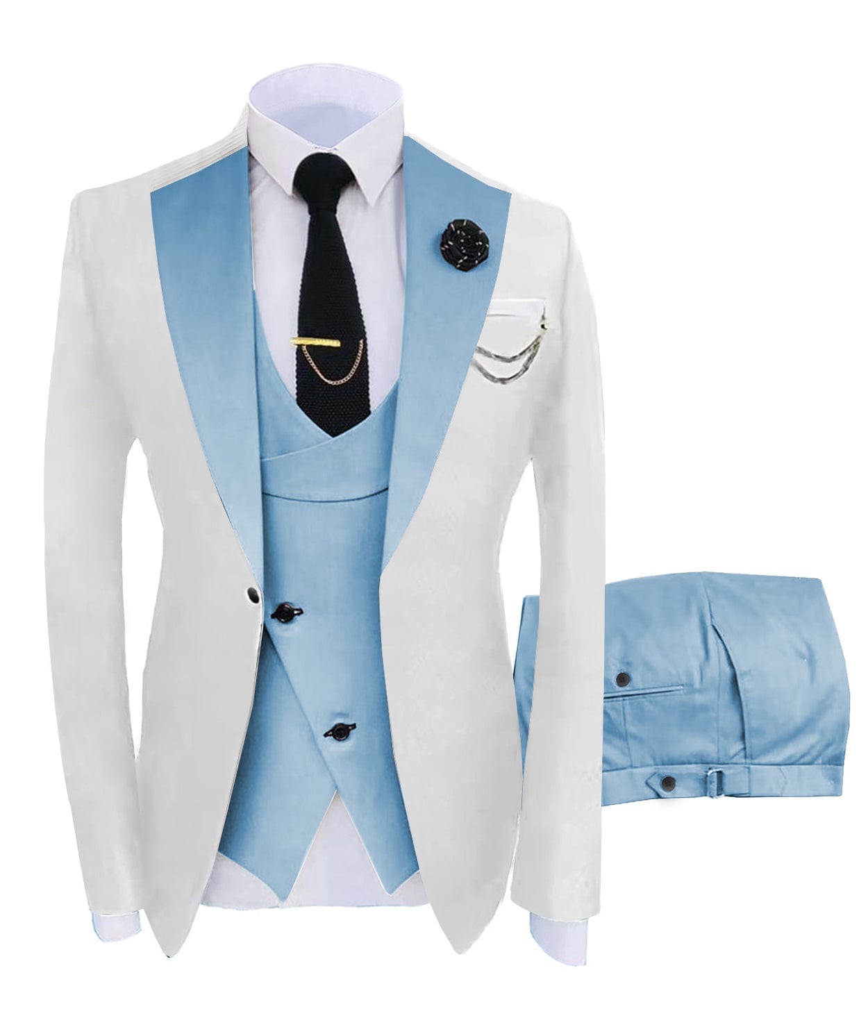 ceehuteey Men's 3 Piece Suits Slim Fit Notch Lapel Western Tuxedos (White Blazer+Vest+ Pant)