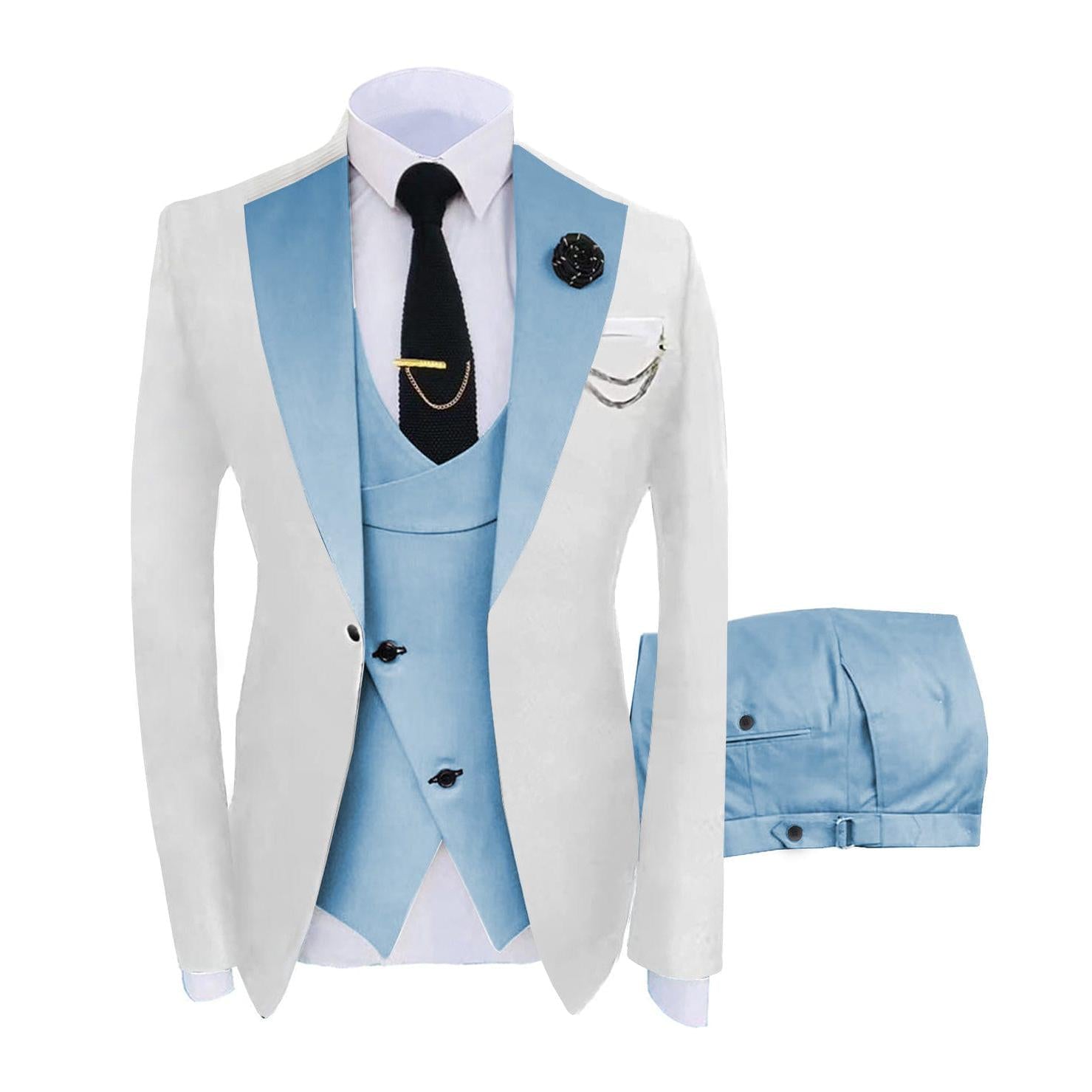 ceehuteey Men's 3 Piece Suits Slim Fit Notch Lapel Western Tuxedos (White Blazer+Vest+ Pant)