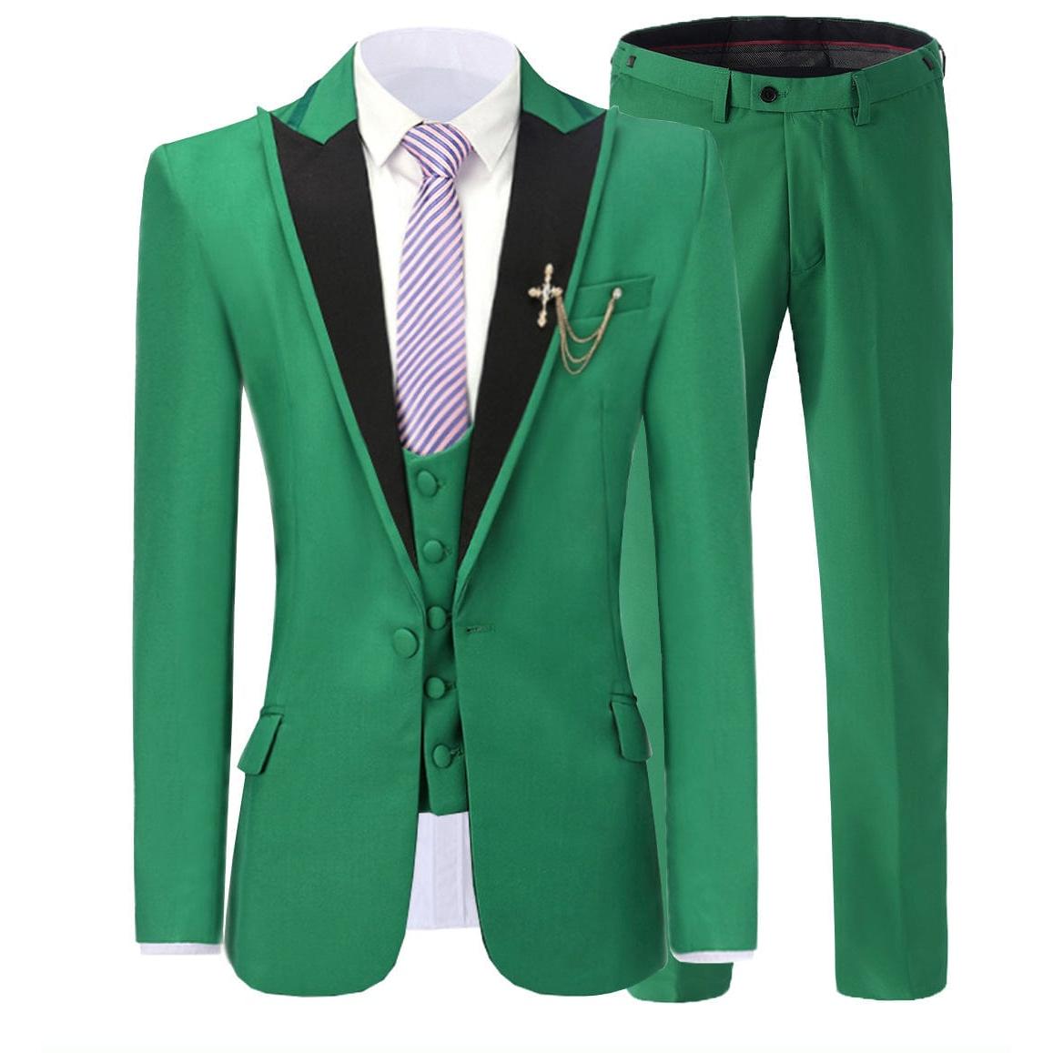 ceehuteey Men's 3 Piece Suits Slim Fit One Button Blazer Vest Pant Wedding