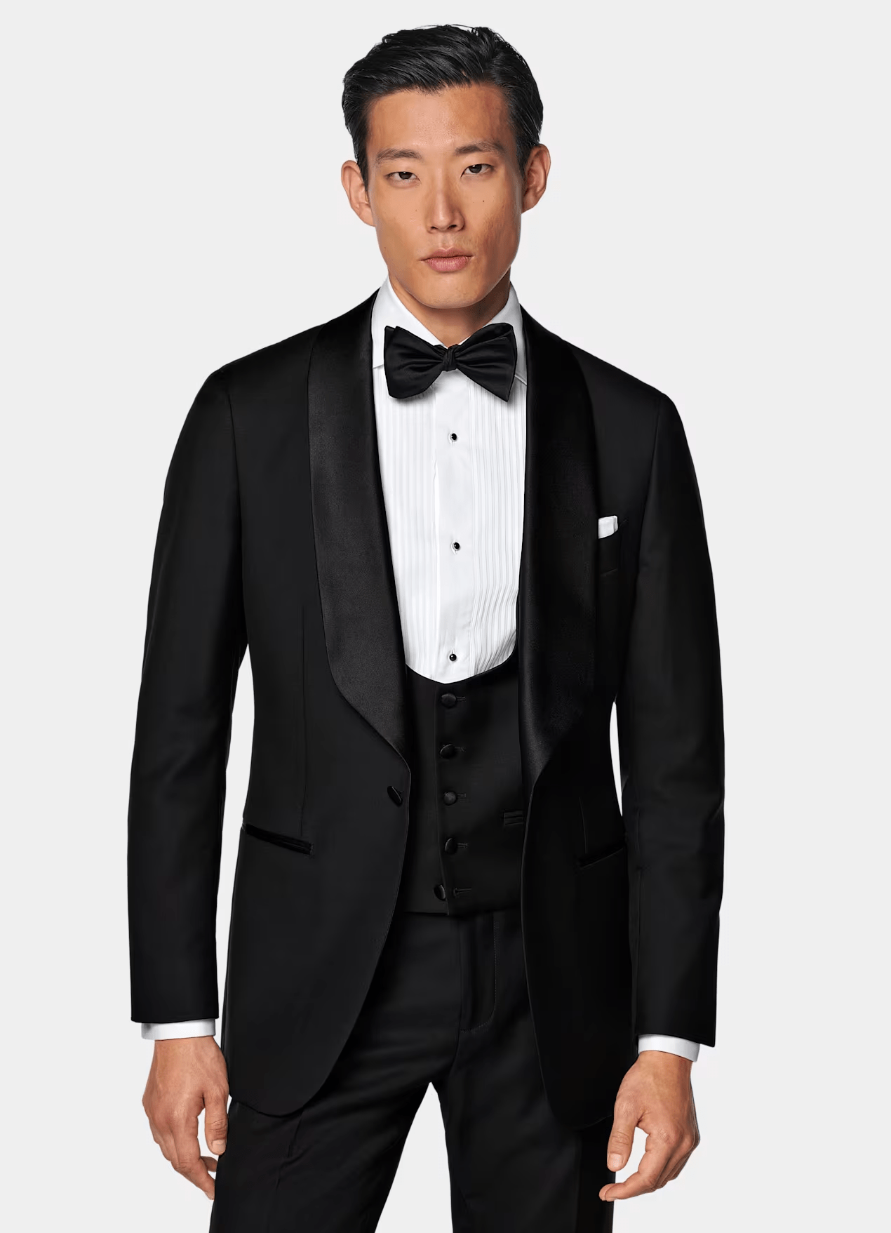 ceehuteey Men's 3 Pieces Black Shawl Lapel Classic Design For Wedding Groomsmen Tuxedo (Blazer+vest+Pants)