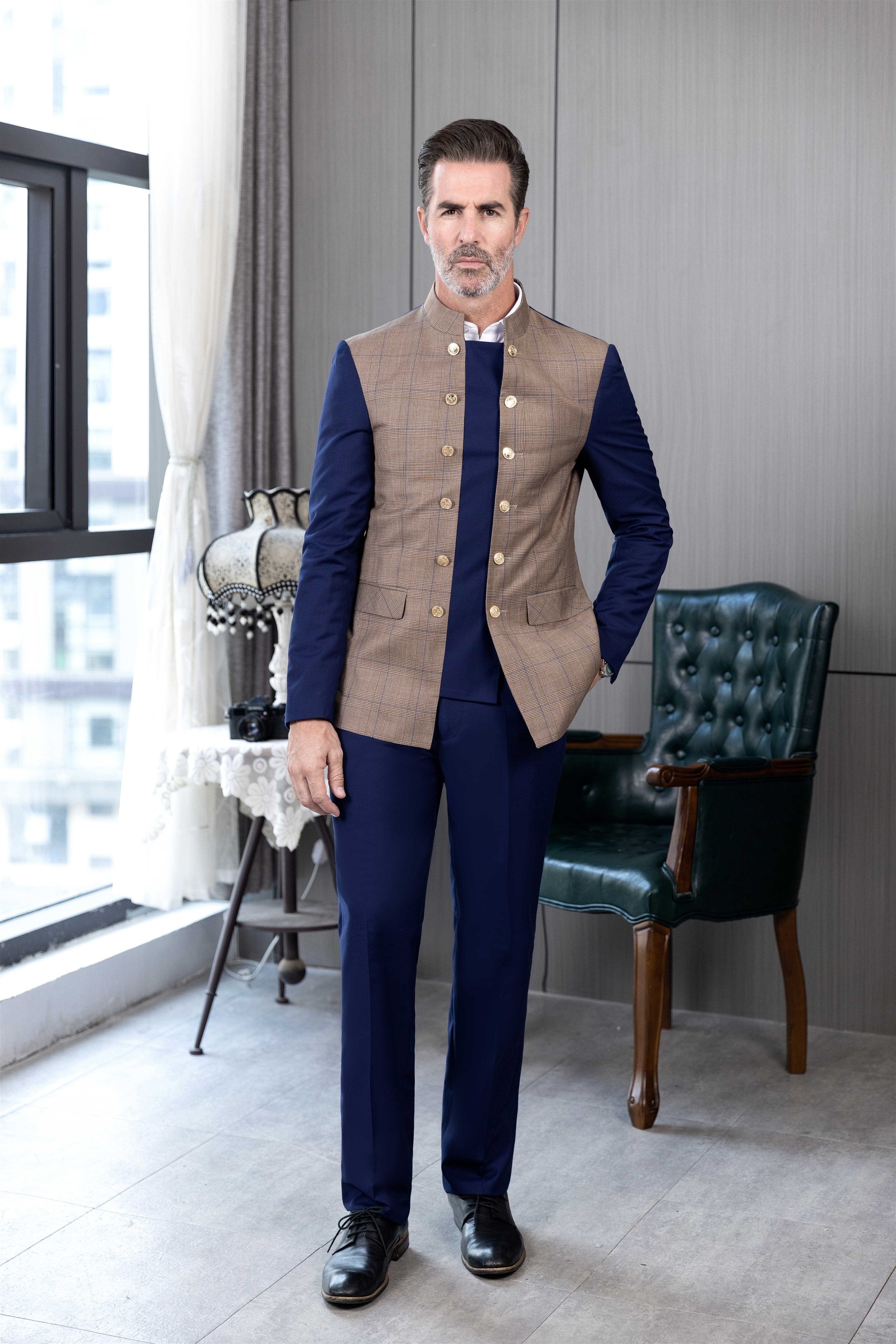 ceehuteey Men's 3 Pieces Chinese Classic Design Suits(Blazer+vest+Pants)