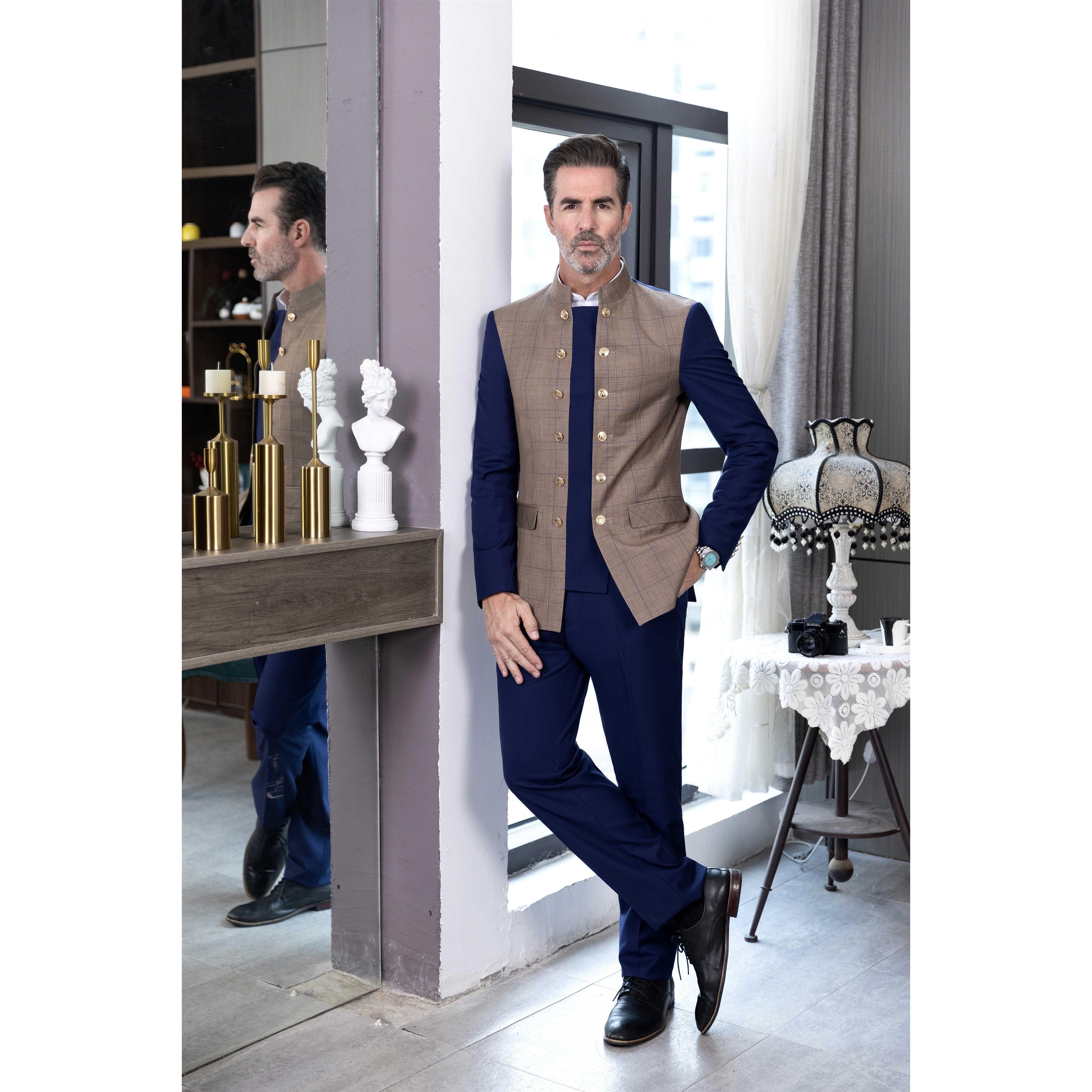 ceehuteey Men's 3 Pieces Chinese Classic Design Suits(Blazer+vest+Pants)