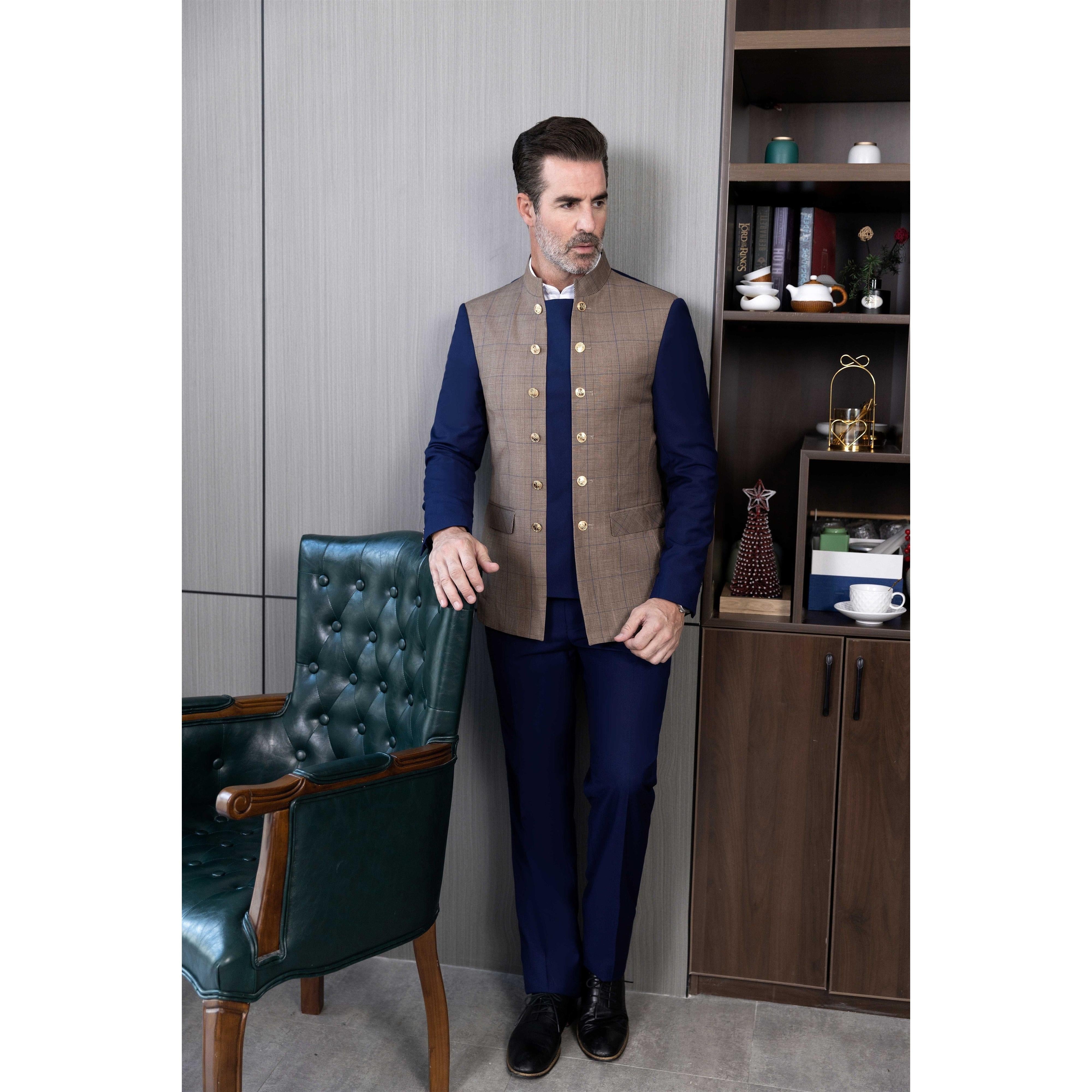 ceehuteey Men's 3 Pieces Chinese Classic Design Suits(Blazer+vest+Pants)