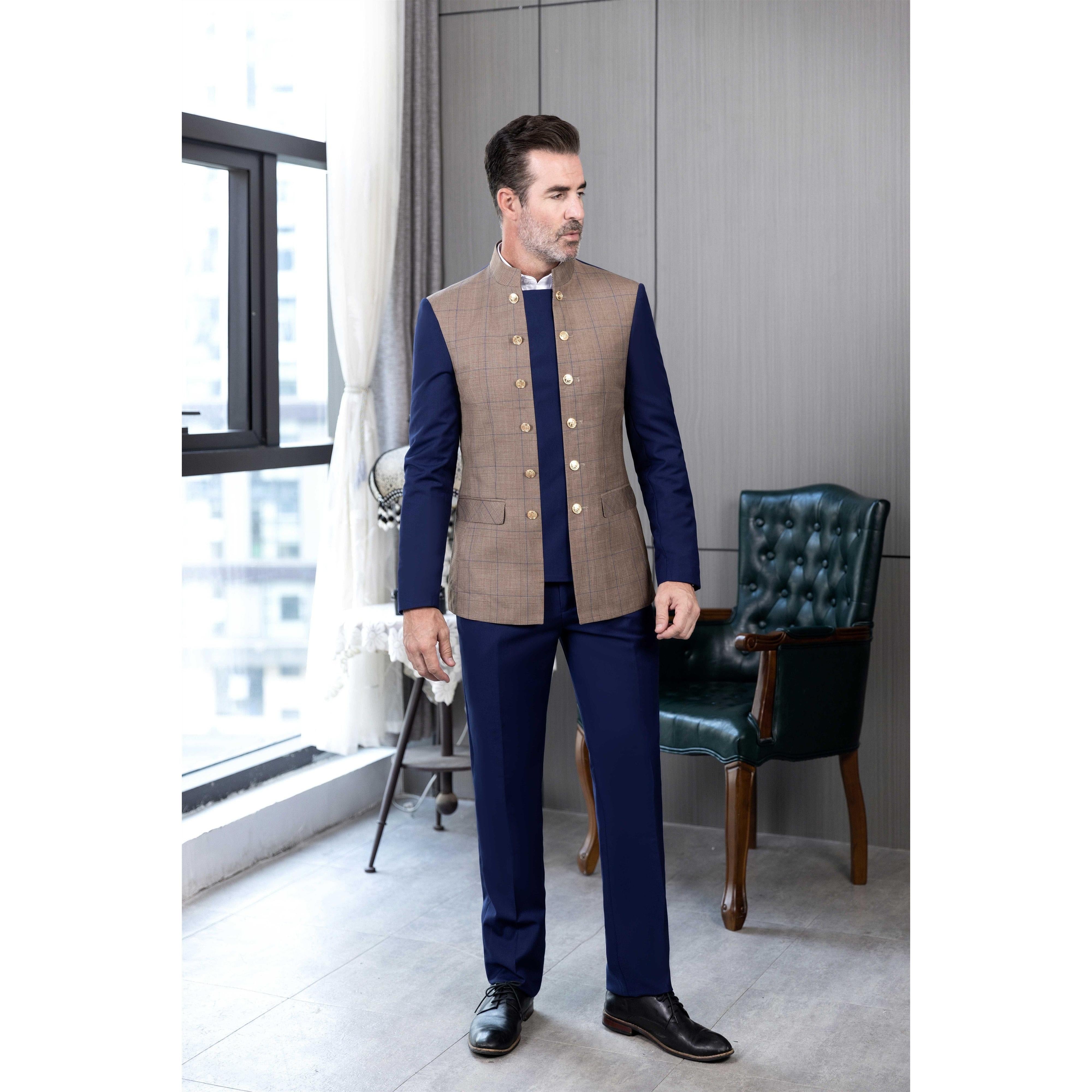 ceehuteey Men's 3 Pieces Chinese Classic Design Suits(Blazer+vest+Pants)