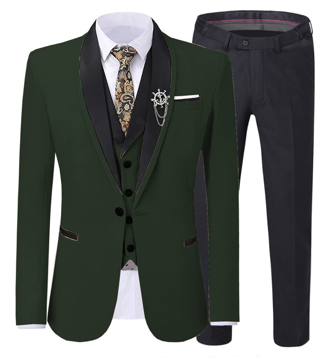 ceehuteey Men's 3 Pieces Classic Flat Shawl Lapel Tuxedos For Weddign  (Blazer+vest+Pants)
