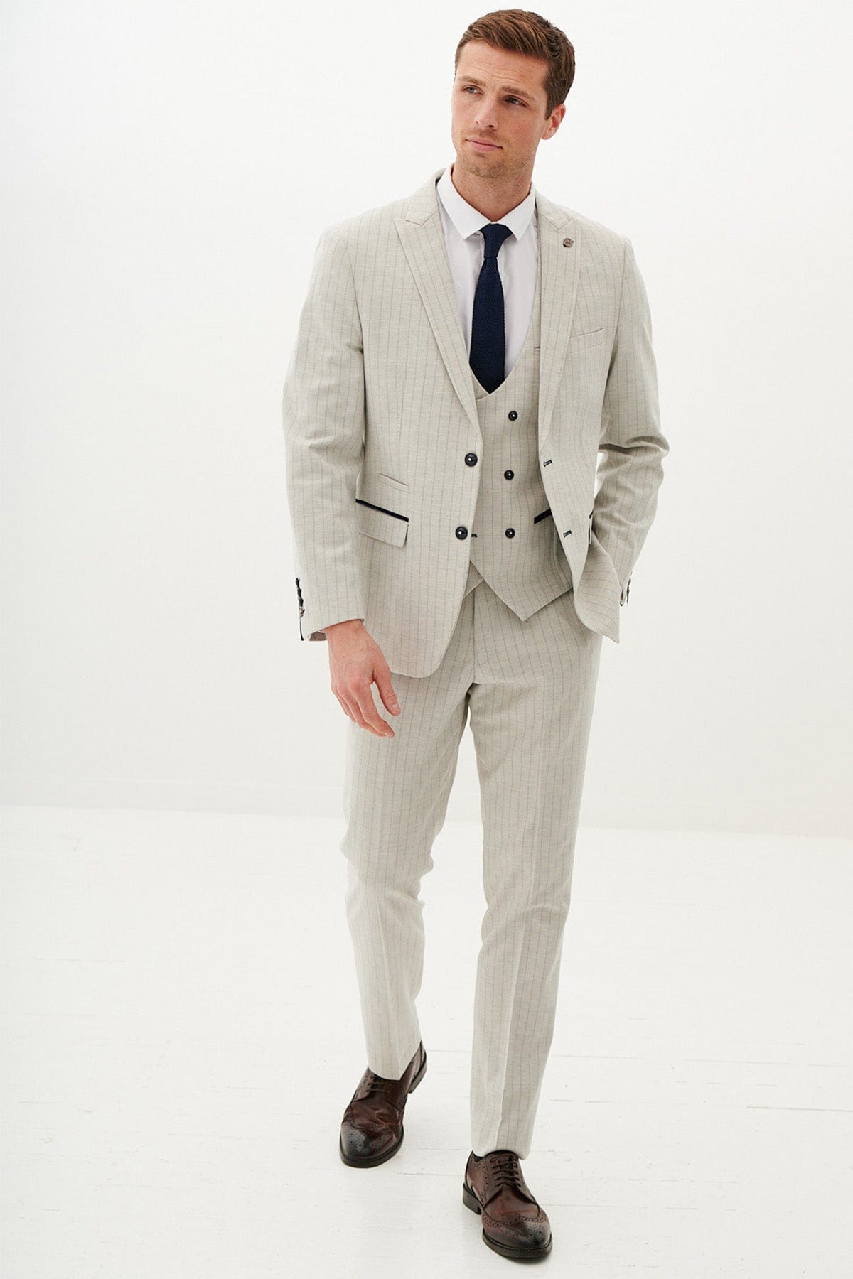 ceehuteey Men's 3 Pieces Fashion Formal vertical striped stylish multi-scene suit (Blazer+vest+Pants)