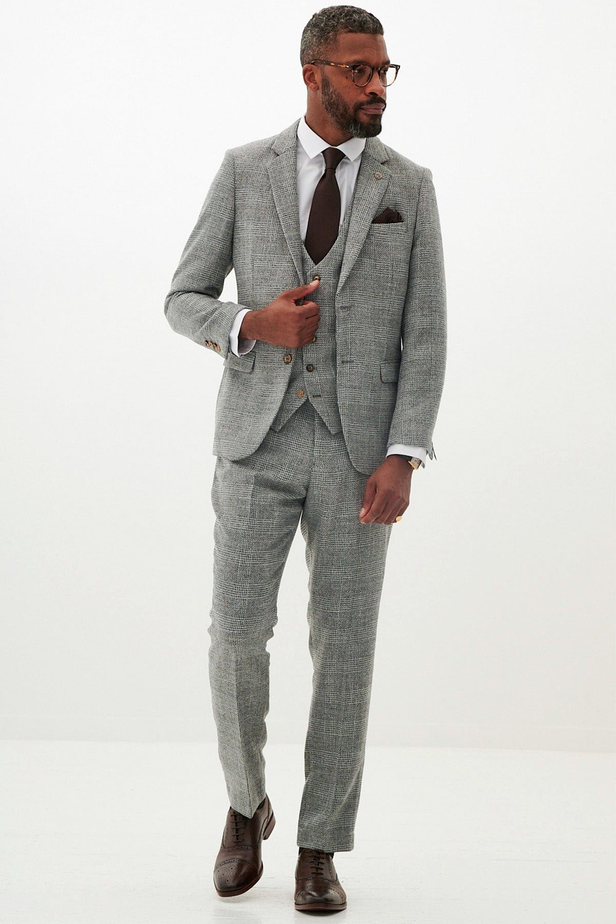 ceehuteey Men's 3 Pieces Herringbone Plaid Fashion Business Notch Lapel Mens Suit (Blazer+vest+Pants)