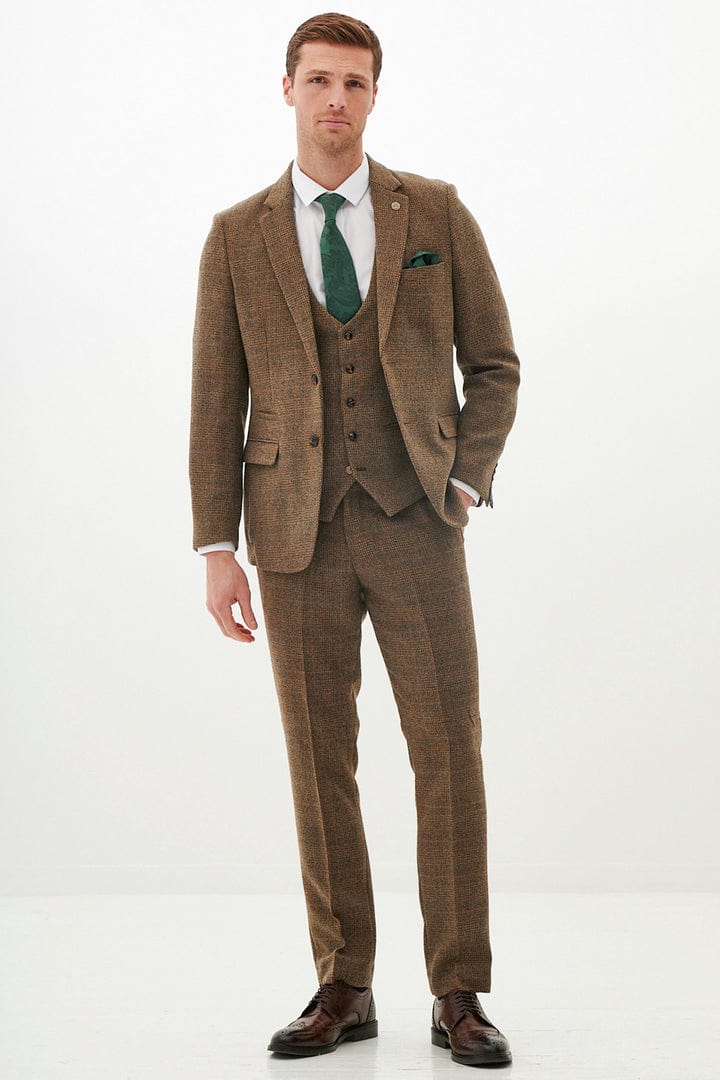 ceehuteey Men's 3 Pieces Herringbone Plaid Fashion Business Notch Lapel Mens Suit (Blazer+vest+Pants)
