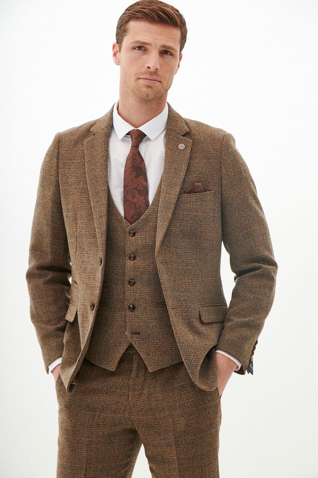 ceehuteey Men's 3 Pieces Herringbone Plaid Fashion Business Notch Lapel Mens Suit (Blazer+vest+Pants)