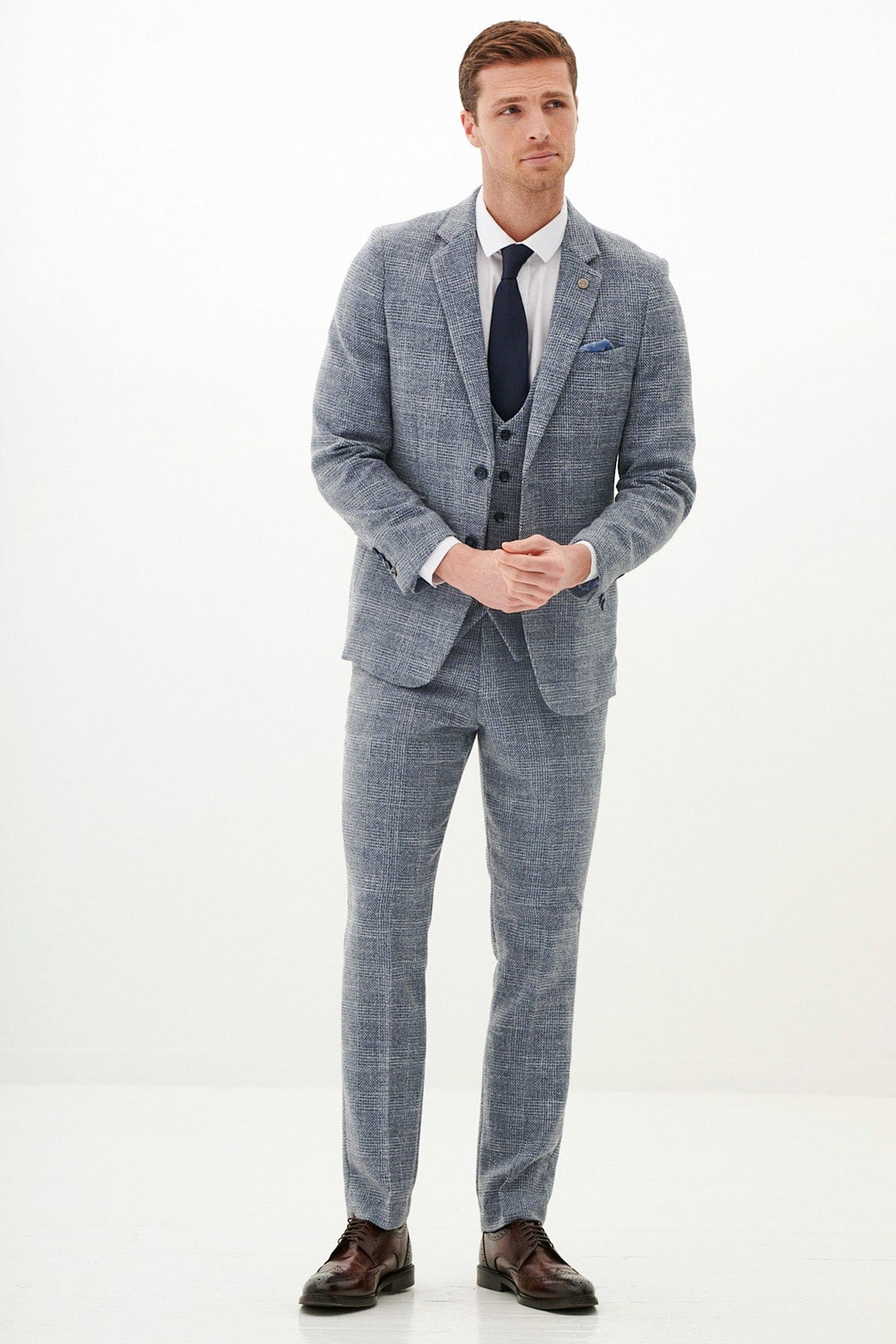 ceehuteey Men's 3 Pieces Herringbone Plaid Fashion Business Notch Lapel Mens Suit (Blazer+vest+Pants)
