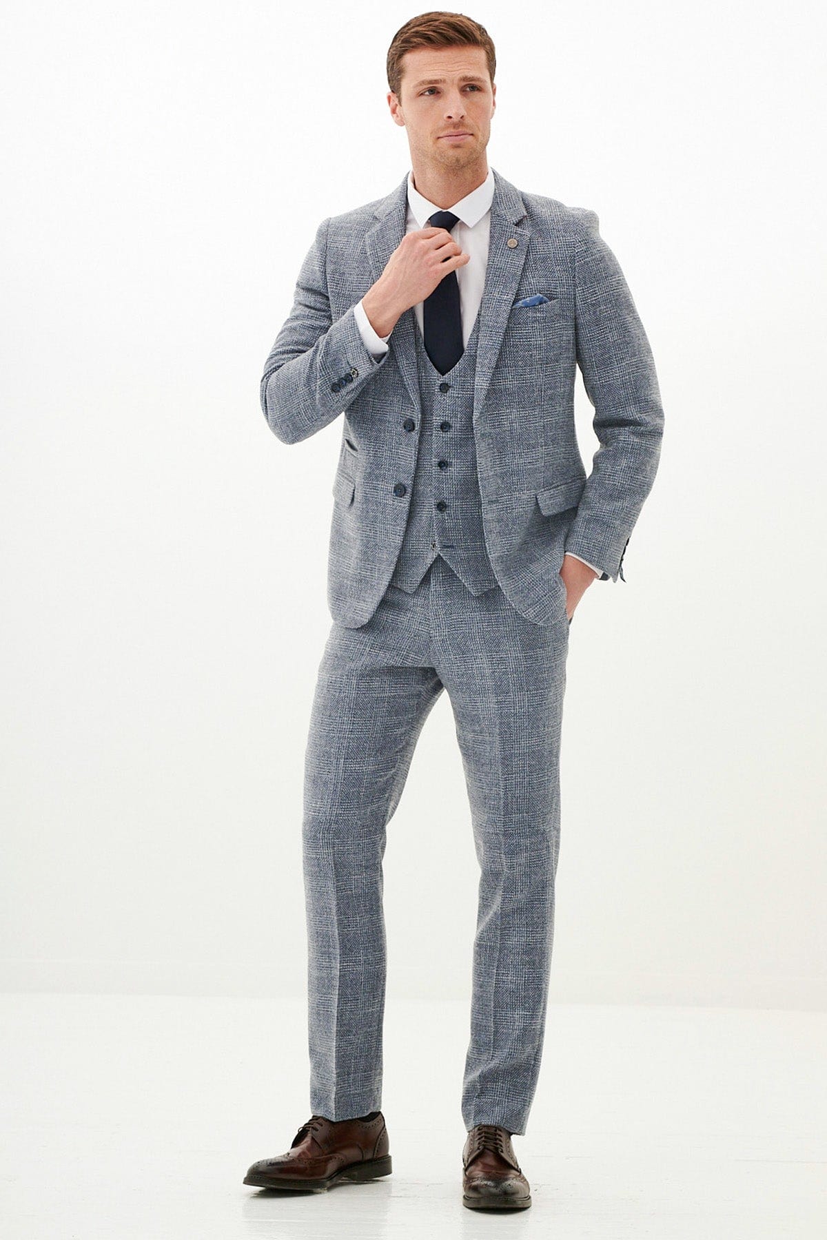 ceehuteey Men's 3 Pieces Herringbone Plaid Fashion Business Notch Lapel Mens Suit (Blazer+vest+Pants)