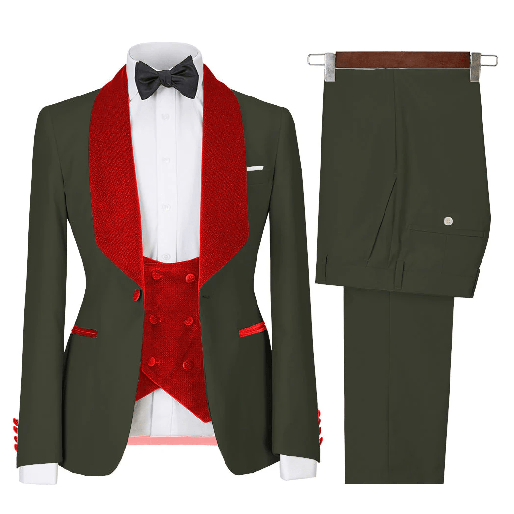 ceehuteey Men's 3 Pieces  Leisure Flat Large Lapel Shawl Lapel Tuxedos for Party