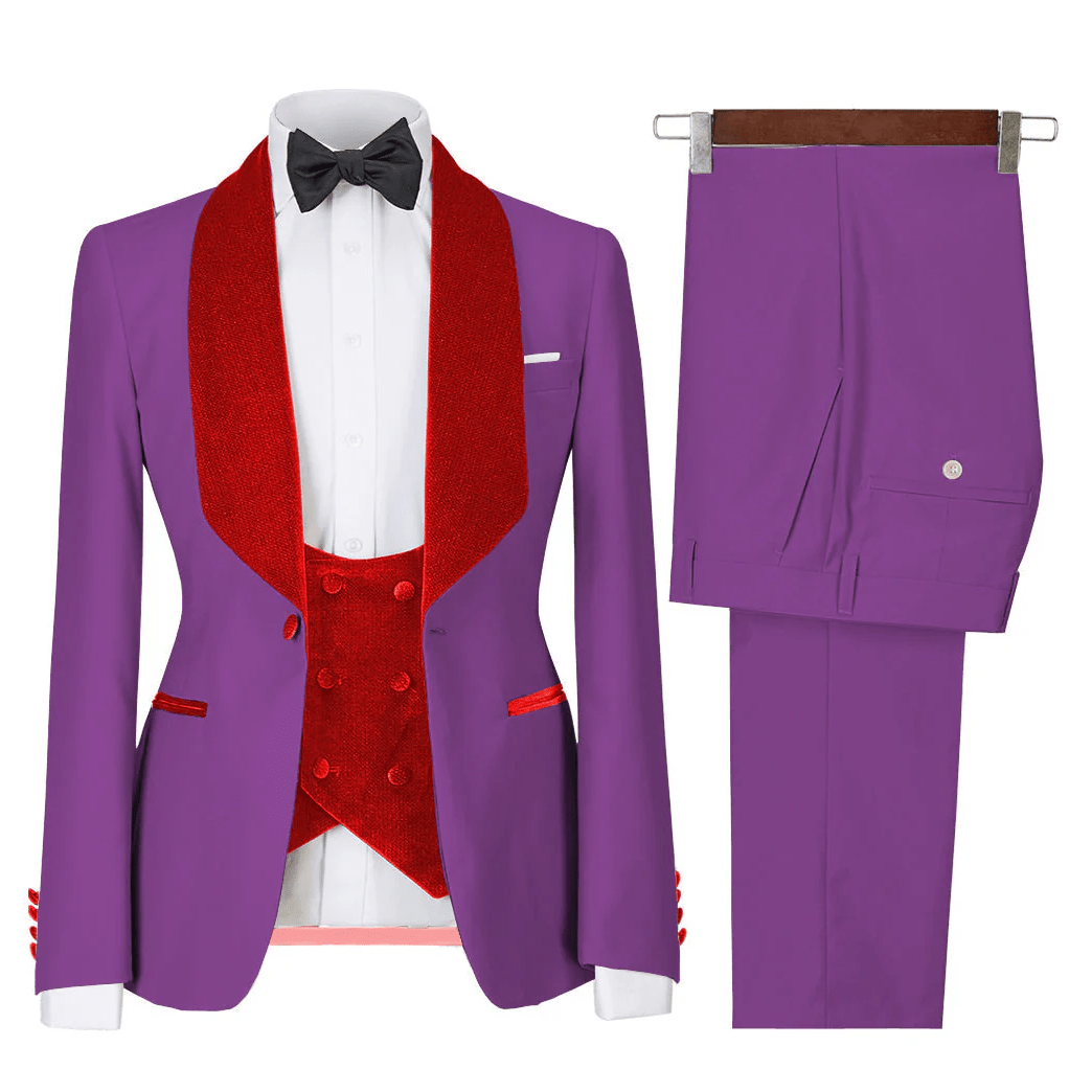 ceehuteey Men's 3 Pieces  Leisure Flat Large Lapel Shawl Lapel Tuxedos for Party