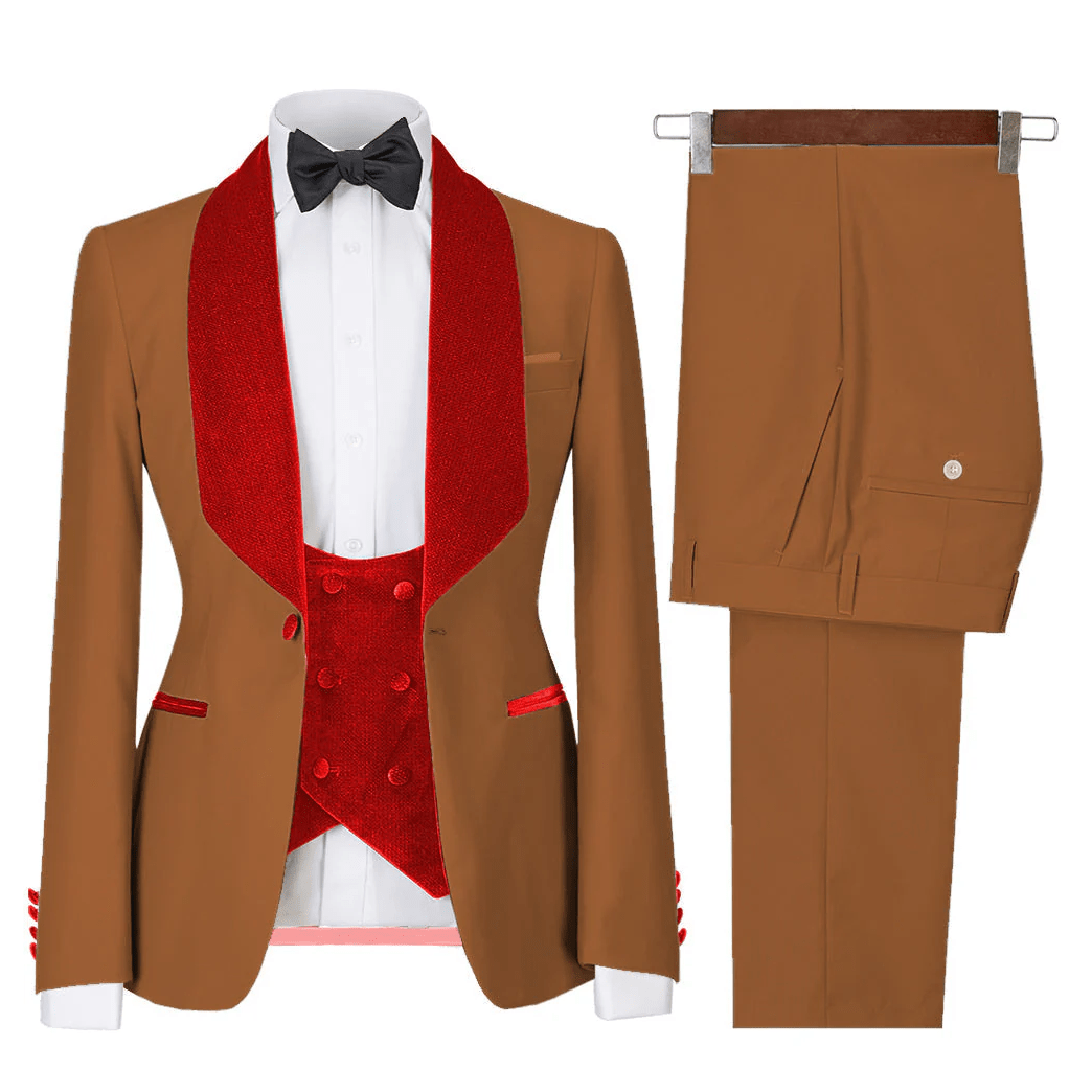 ceehuteey Men's 3 Pieces  Leisure Flat Large Lapel Shawl Lapel Tuxedos for Party