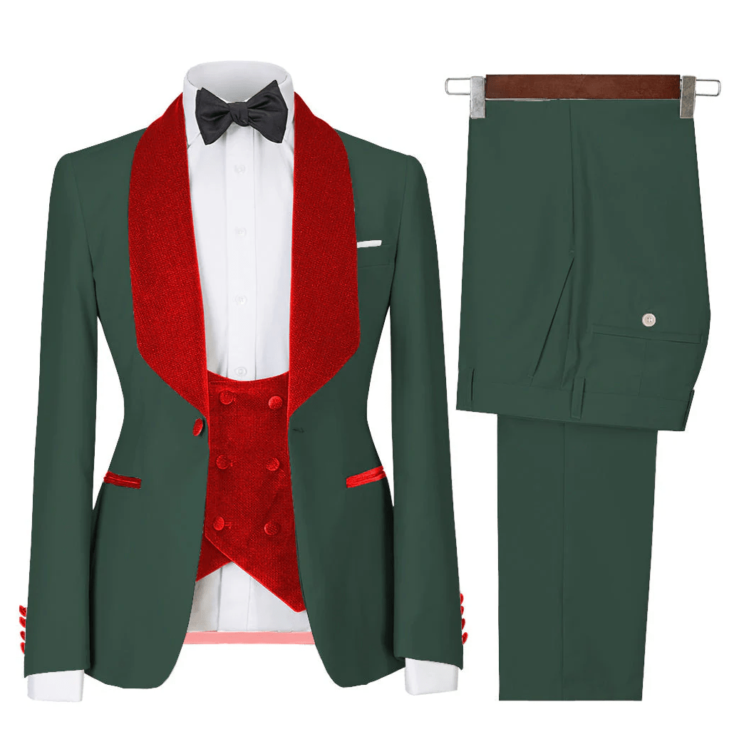 ceehuteey Men's 3 Pieces  Leisure Flat Large Lapel Velvet Shawl Lapel Tuxedos for Party